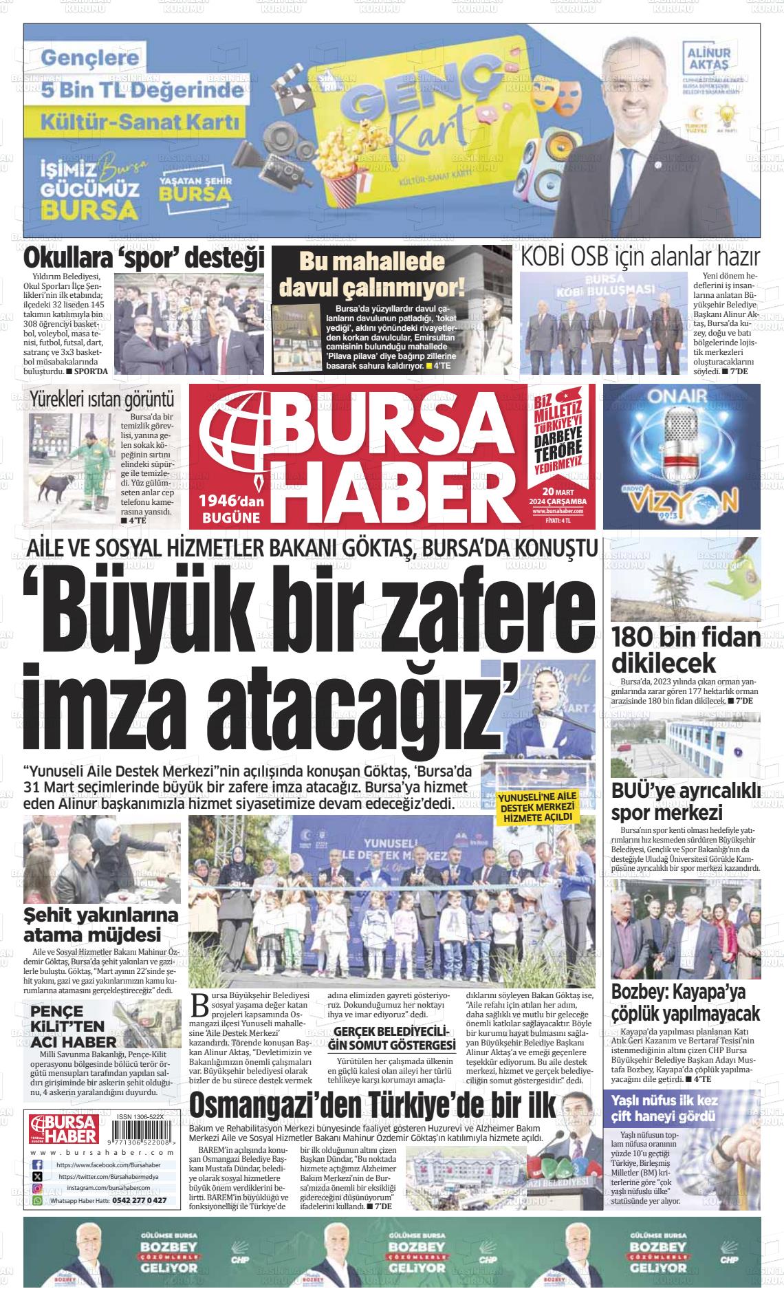 20 Mart 2024 Bursa Haber Gazete Manşeti