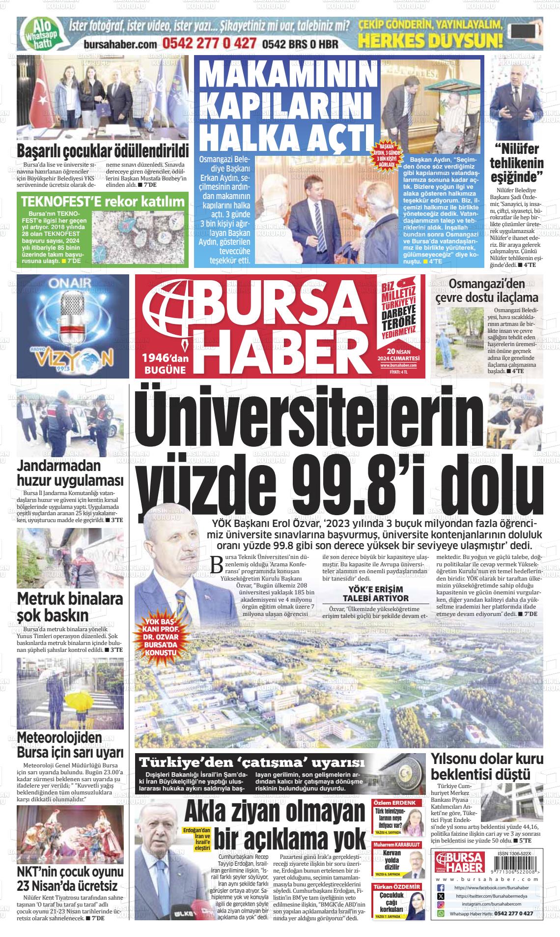 20 Nisan 2024 Bursa Haber Gazete Manşeti