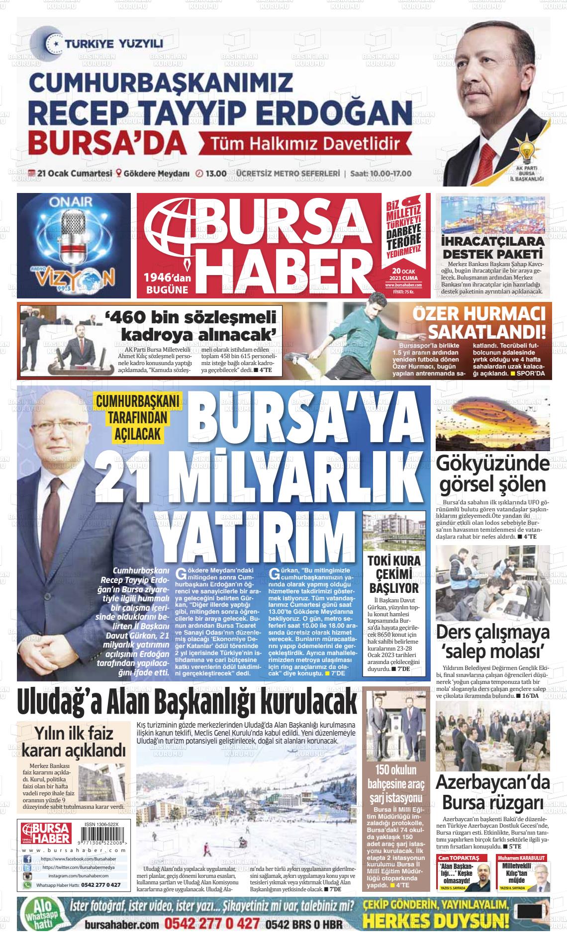 20 Ocak 2023 Bursa Haber Gazete Manşeti