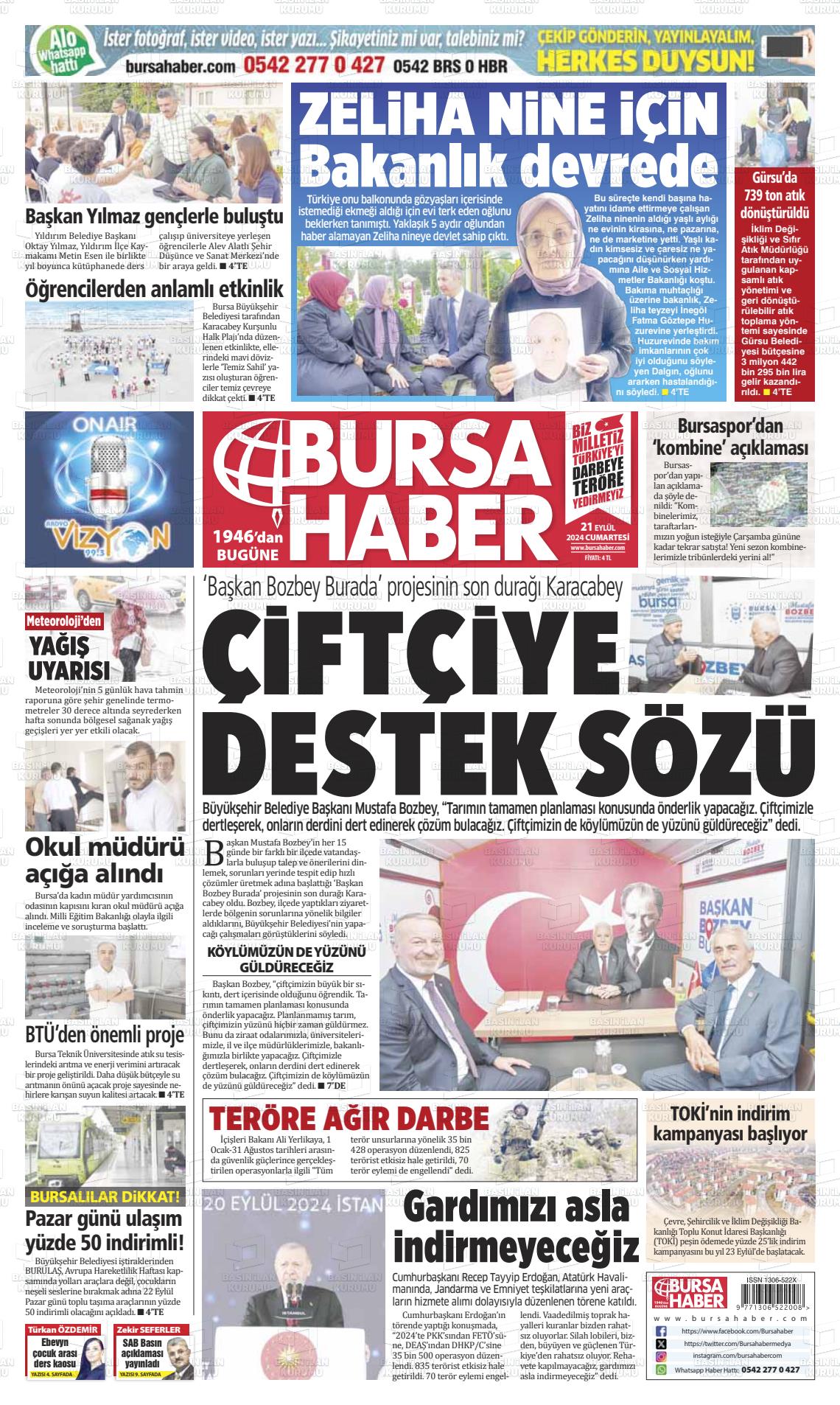 21 Eylül 2024 Bursa Haber Gazete Manşeti