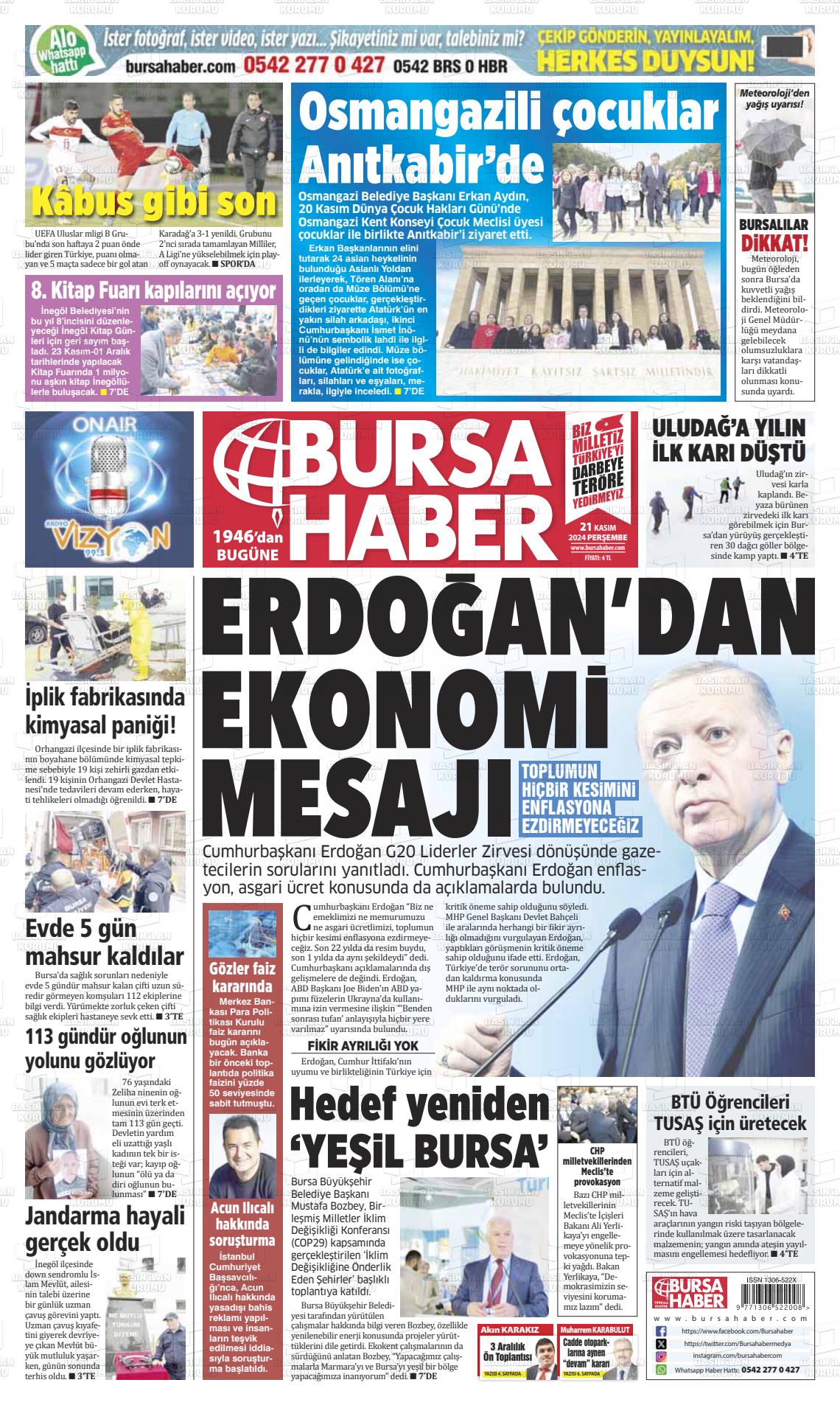 21 Kasım 2024 Bursa Haber Gazete Manşeti