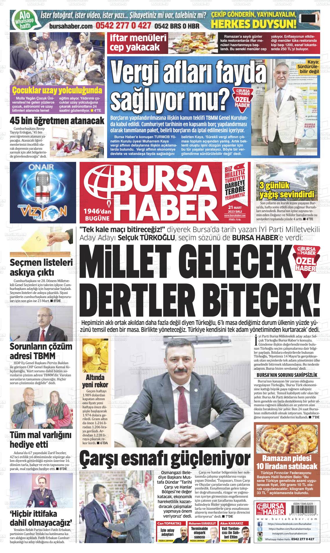 21 Mart 2023 Bursa Haber Gazete Manşeti