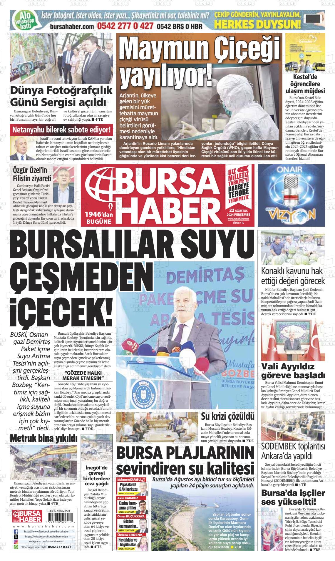 22 Ağustos 2024 Bursa Haber Gazete Manşeti