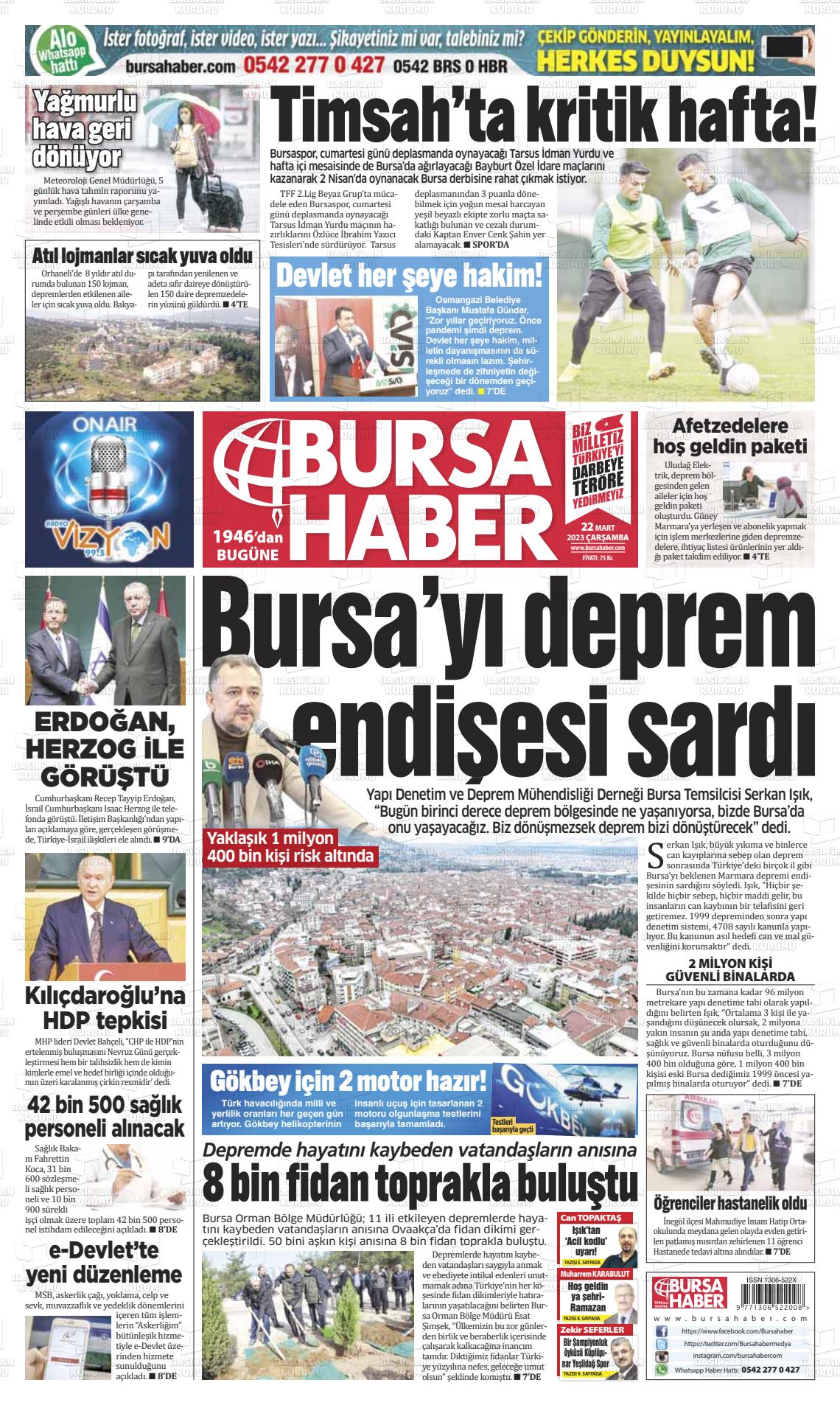 22 Mart 2023 Bursa Haber Gazete Manşeti