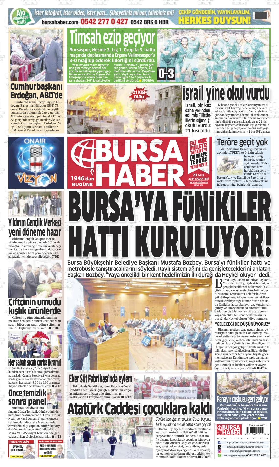 23 Eylül 2024 Bursa Haber Gazete Manşeti