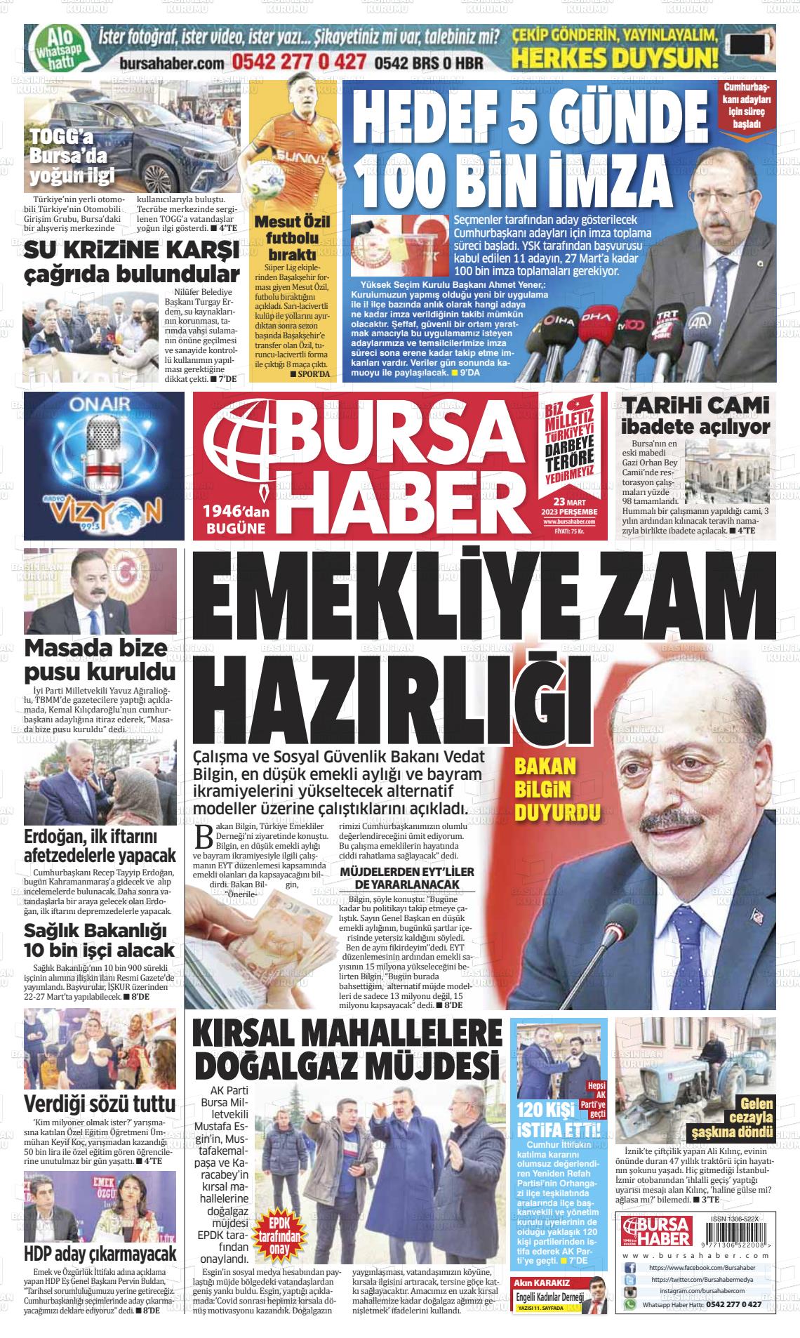 23 Mart 2023 Bursa Haber Gazete Manşeti