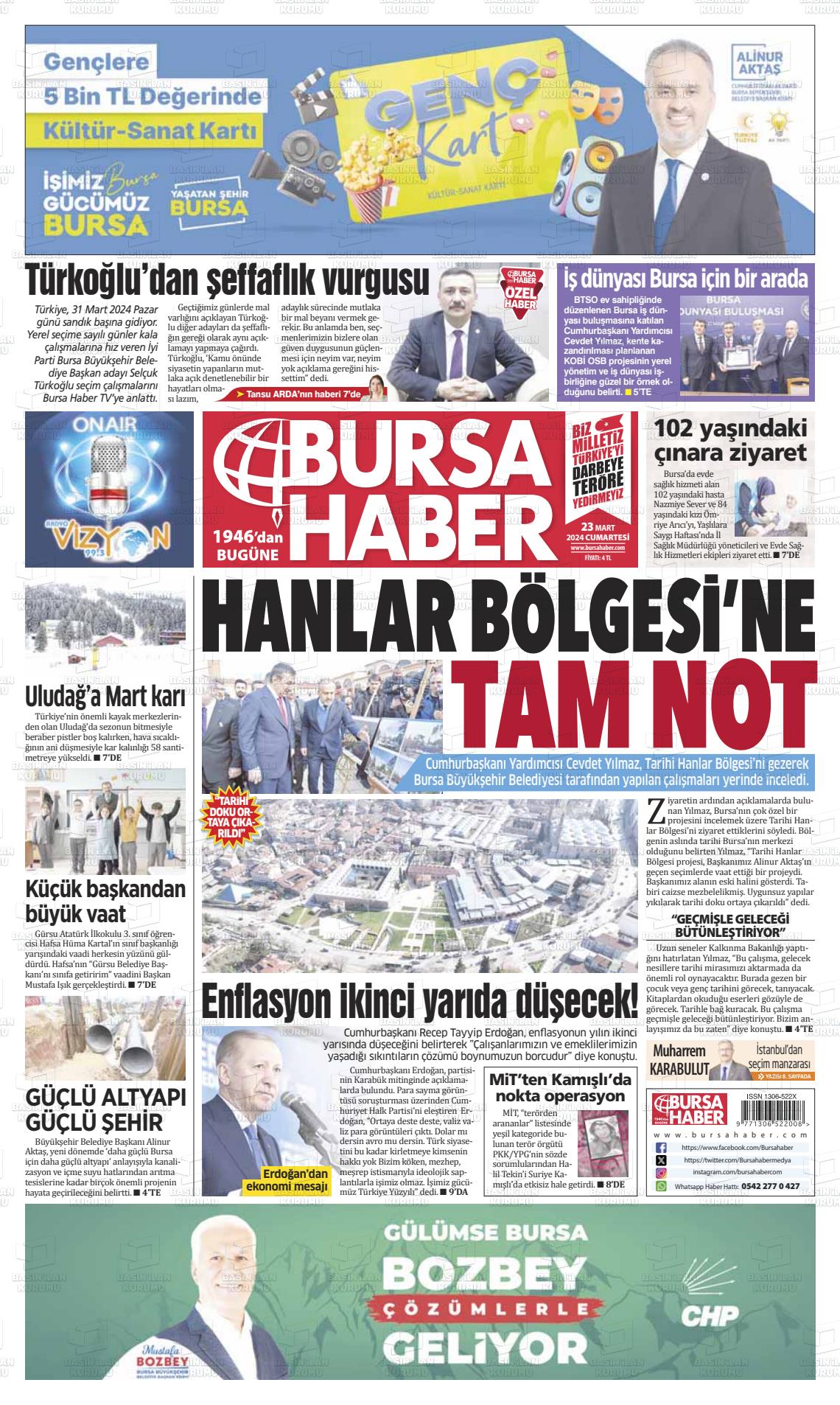 23 Mart 2024 Bursa Haber Gazete Manşeti