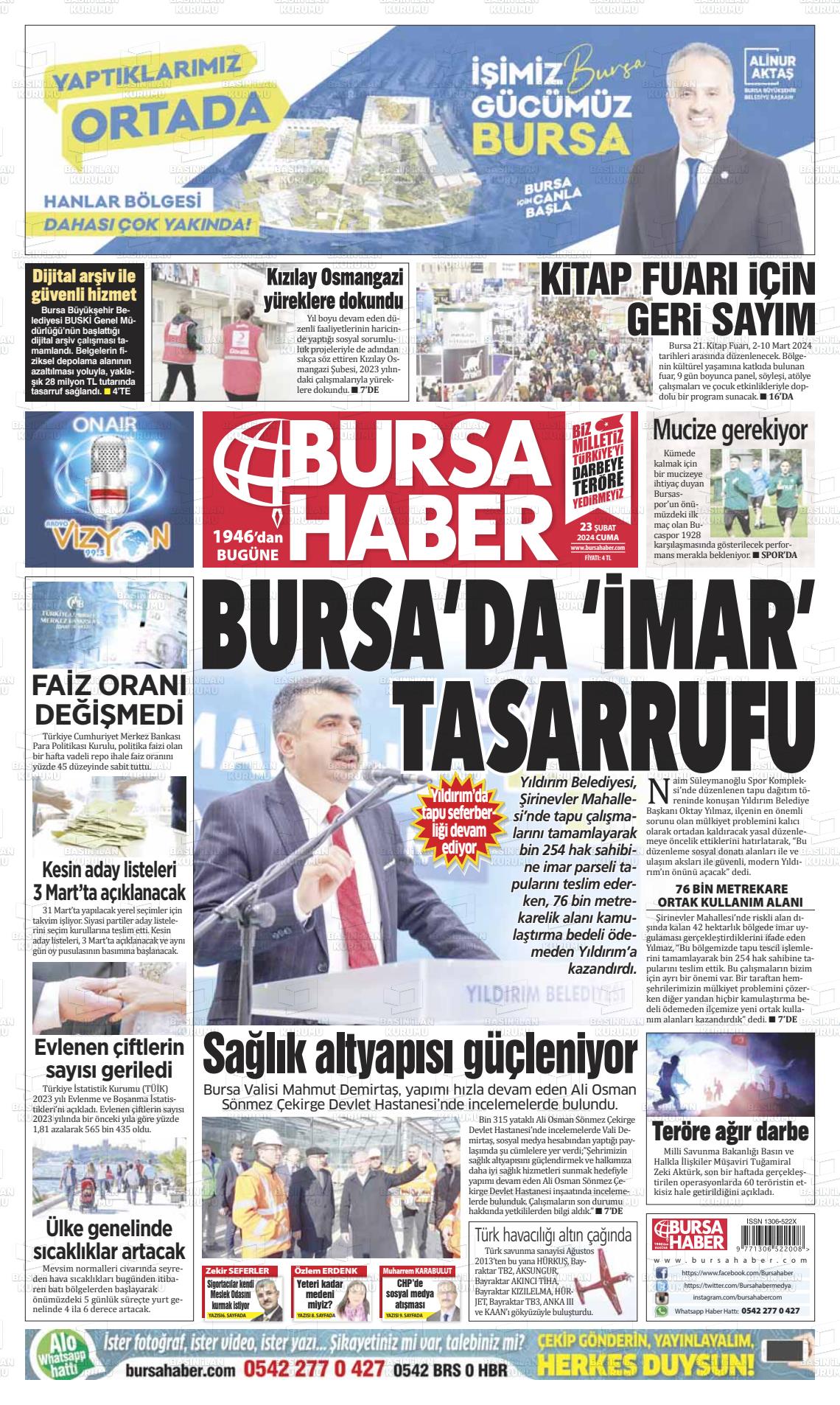 23 Şubat 2024 Bursa Haber Gazete Manşeti