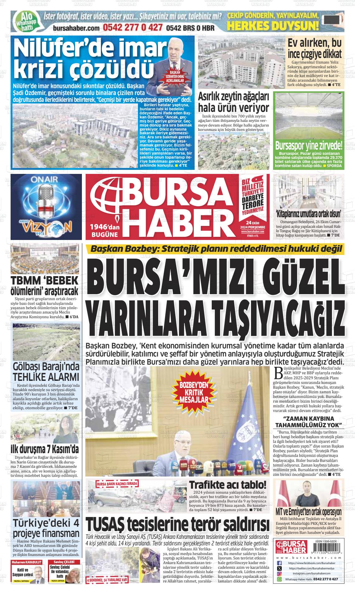 24 Ekim 2024 Bursa Haber Gazete Manşeti