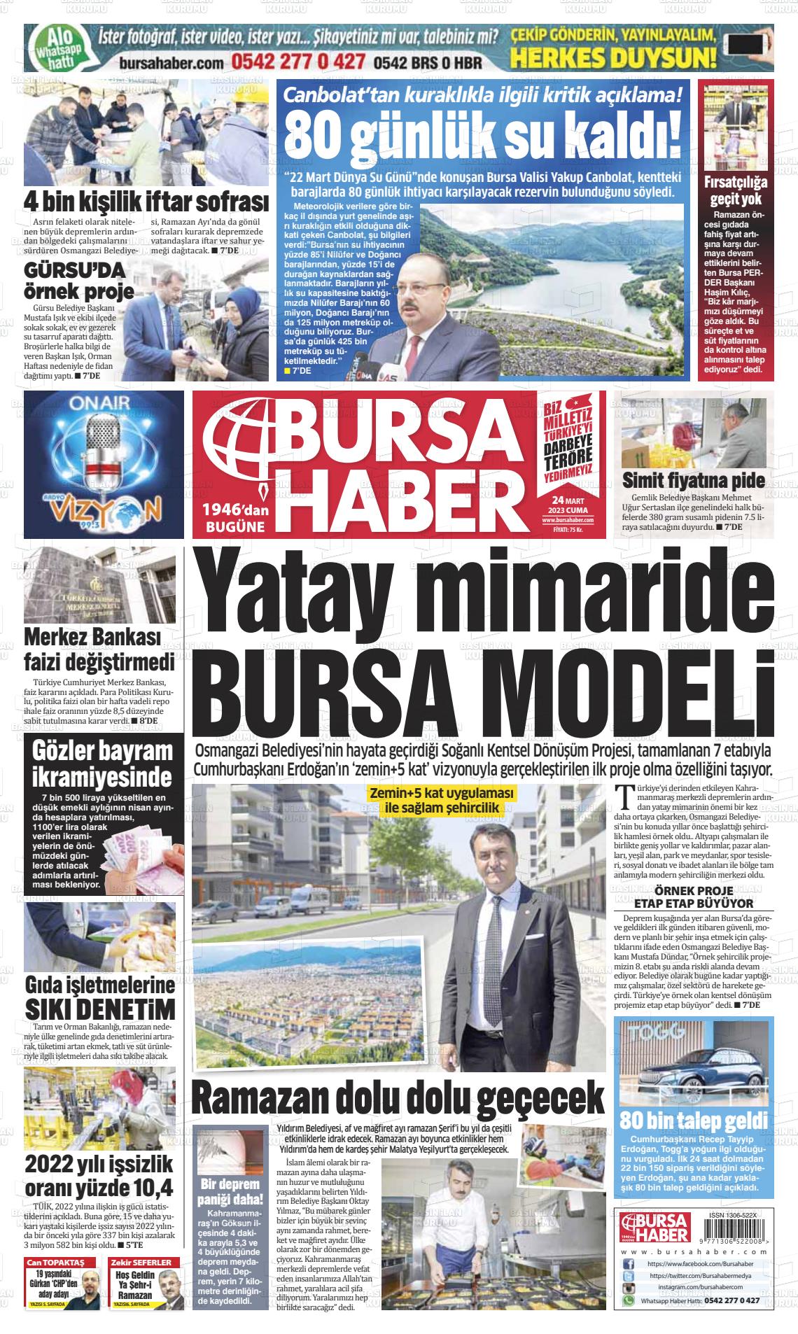 24 Mart 2023 Bursa Haber Gazete Manşeti