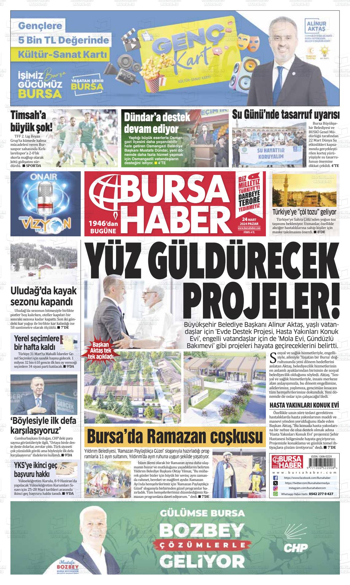 24 Mart 2024 Bursa Haber Gazete Manşeti