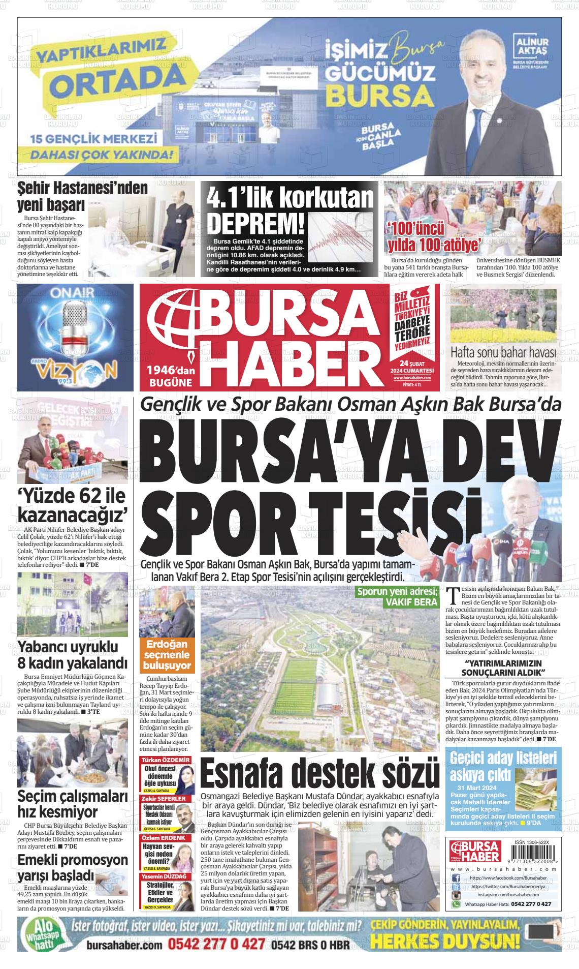 24 Şubat 2024 Bursa Haber Gazete Manşeti