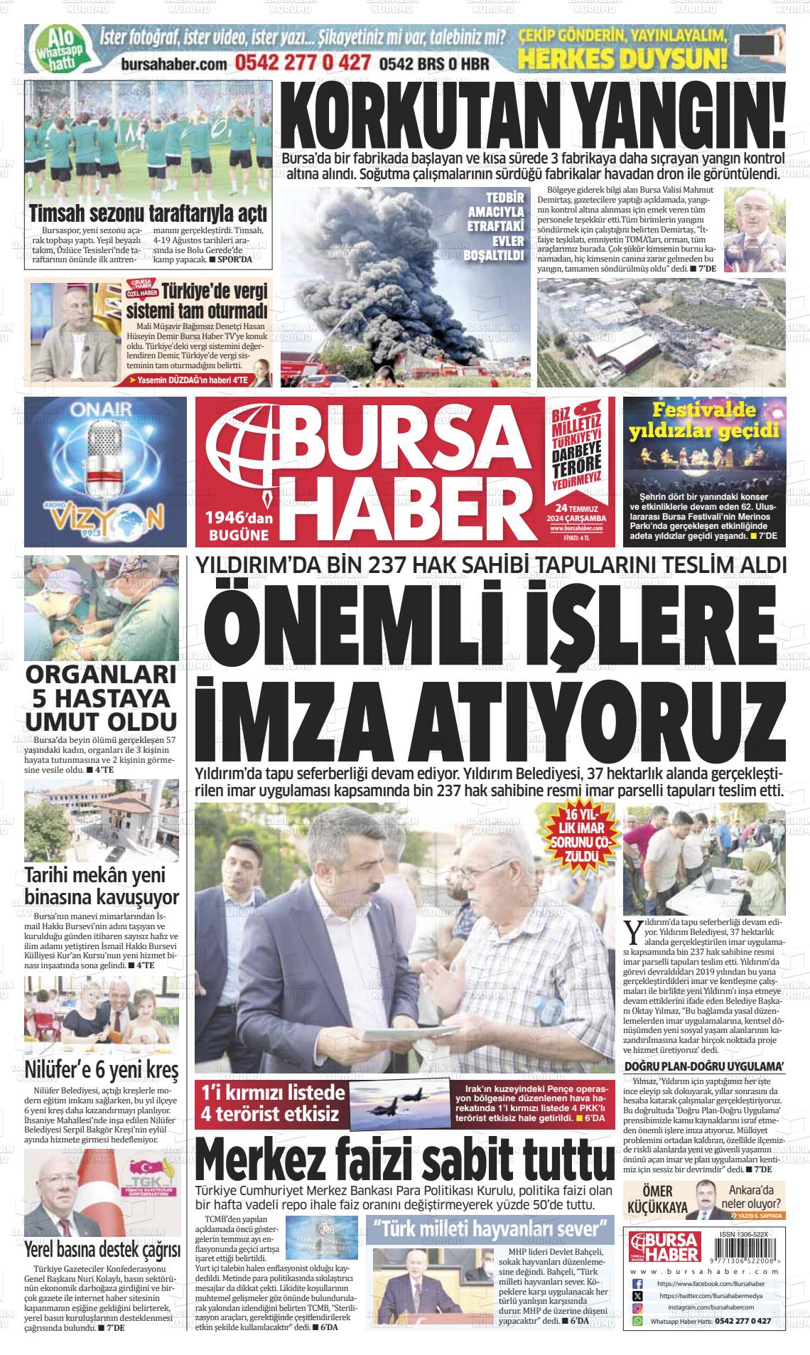 24 Temmuz 2024 Bursa Haber Gazete Manşeti