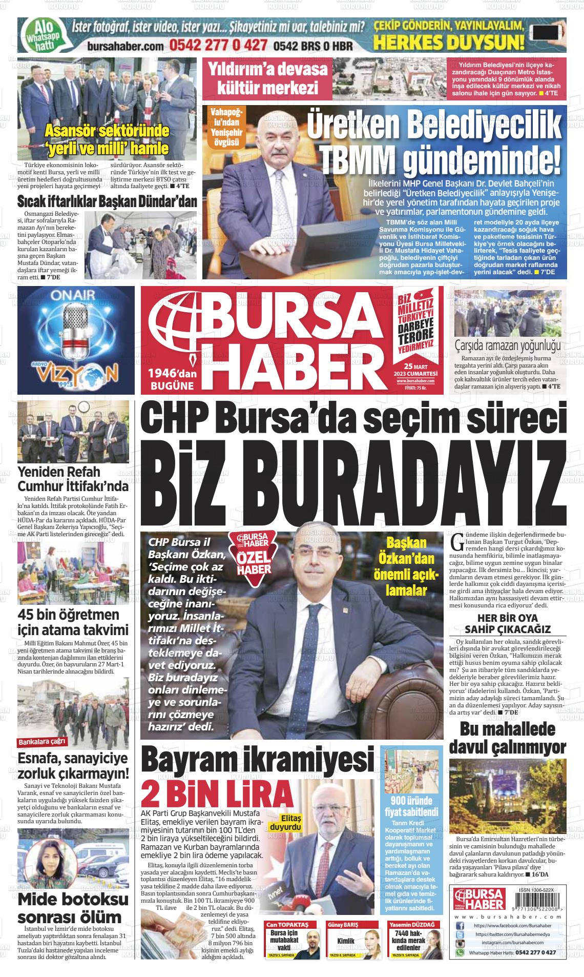 25 Mart 2023 Bursa Haber Gazete Manşeti