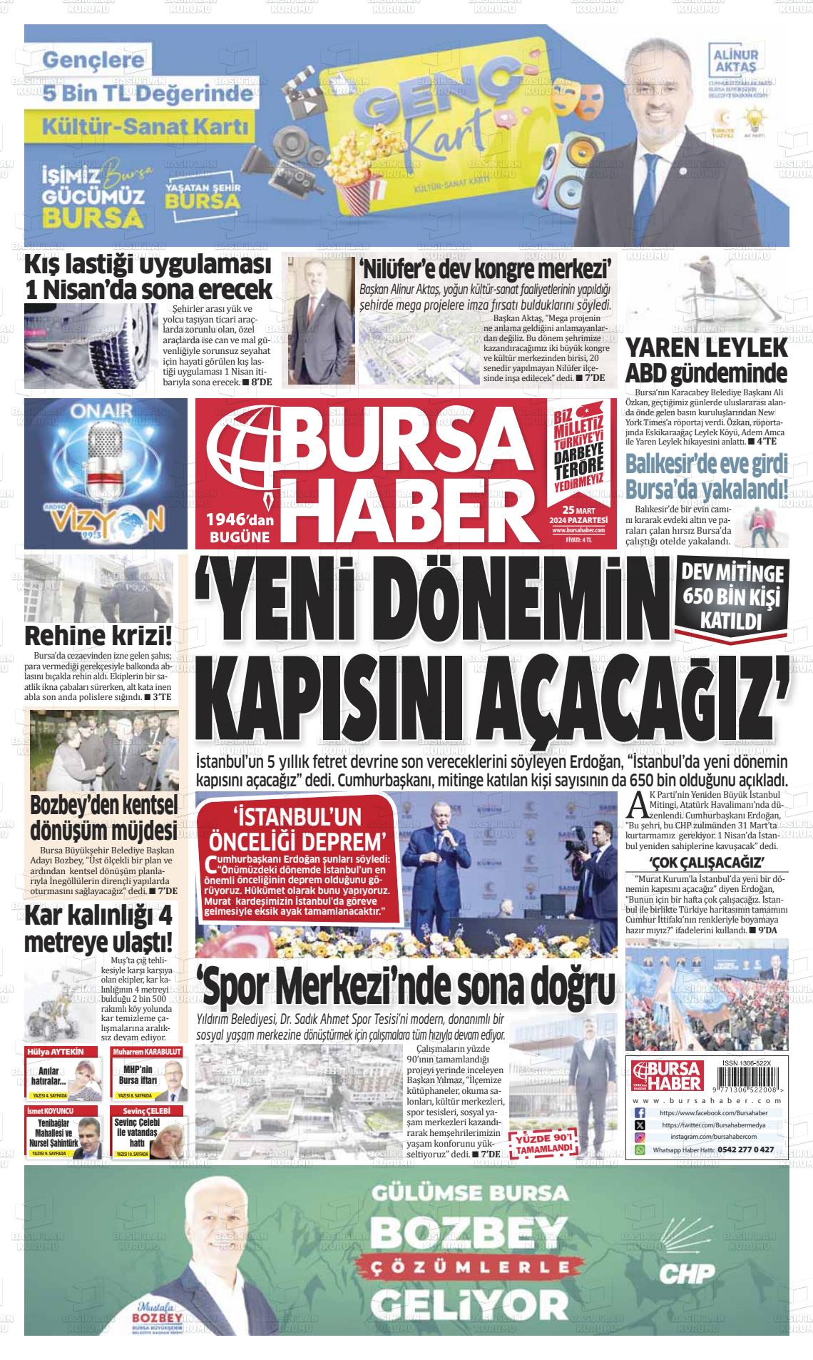 25 Mart 2024 Bursa Haber Gazete Manşeti