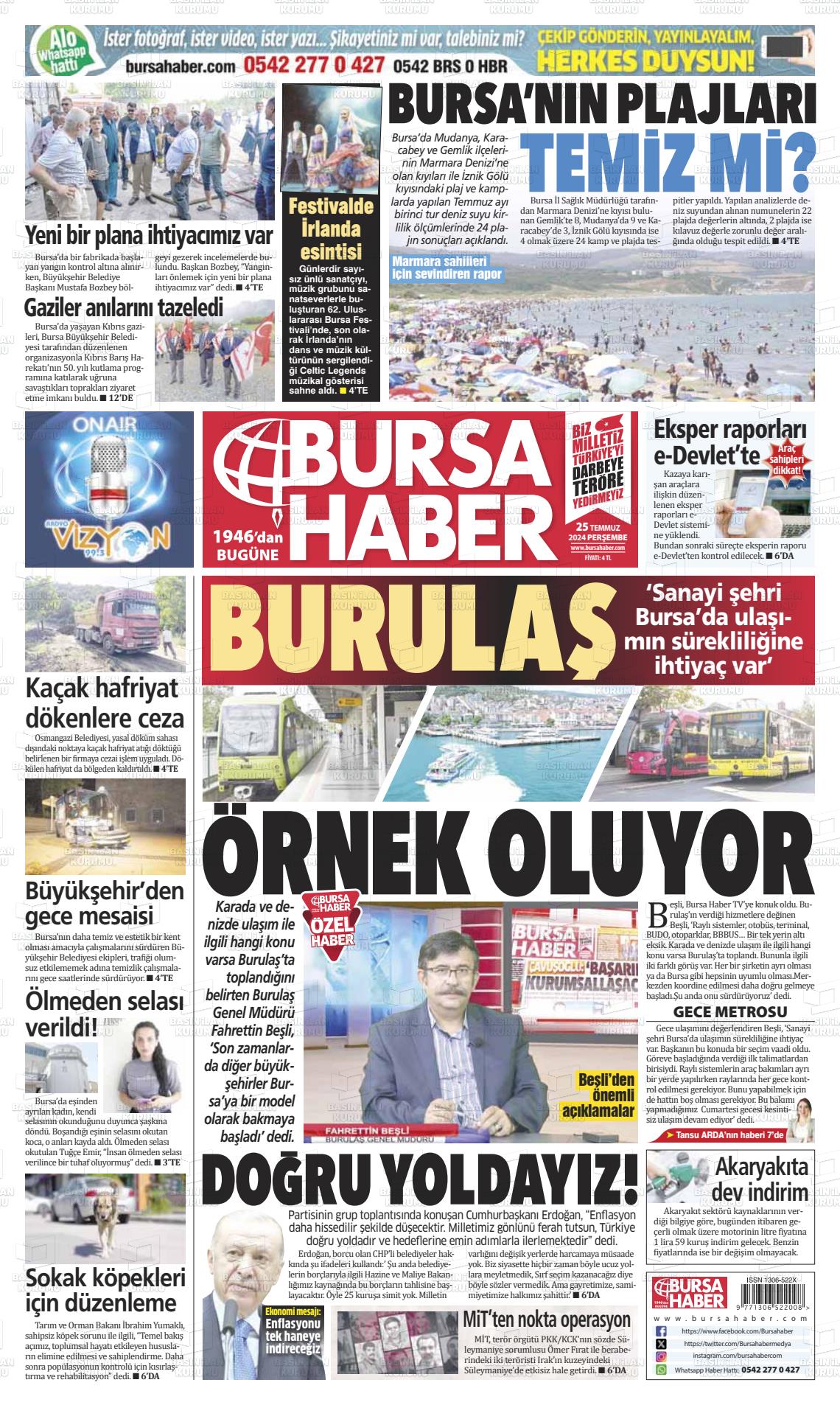 25 Temmuz 2024 Bursa Haber Gazete Manşeti