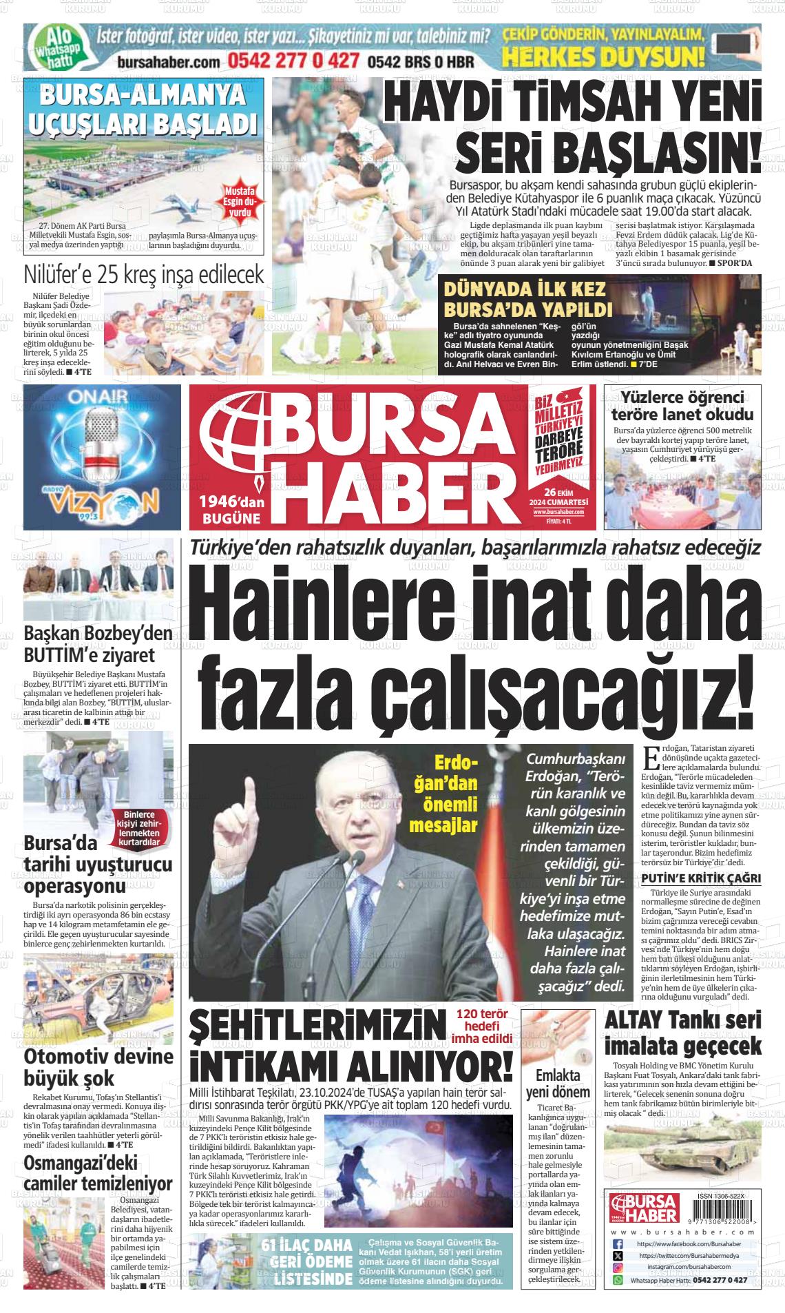 26 Ekim 2024 Bursa Haber Gazete Manşeti