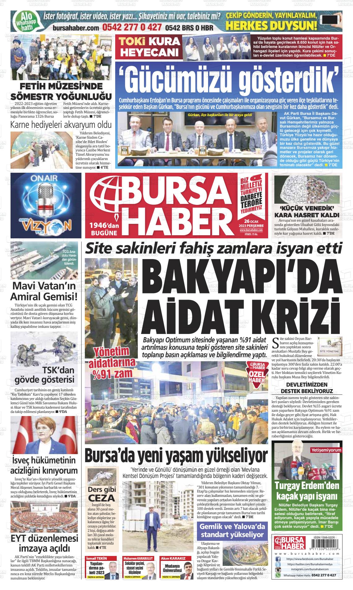 26 Ocak 2023 Bursa Haber Gazete Manşeti