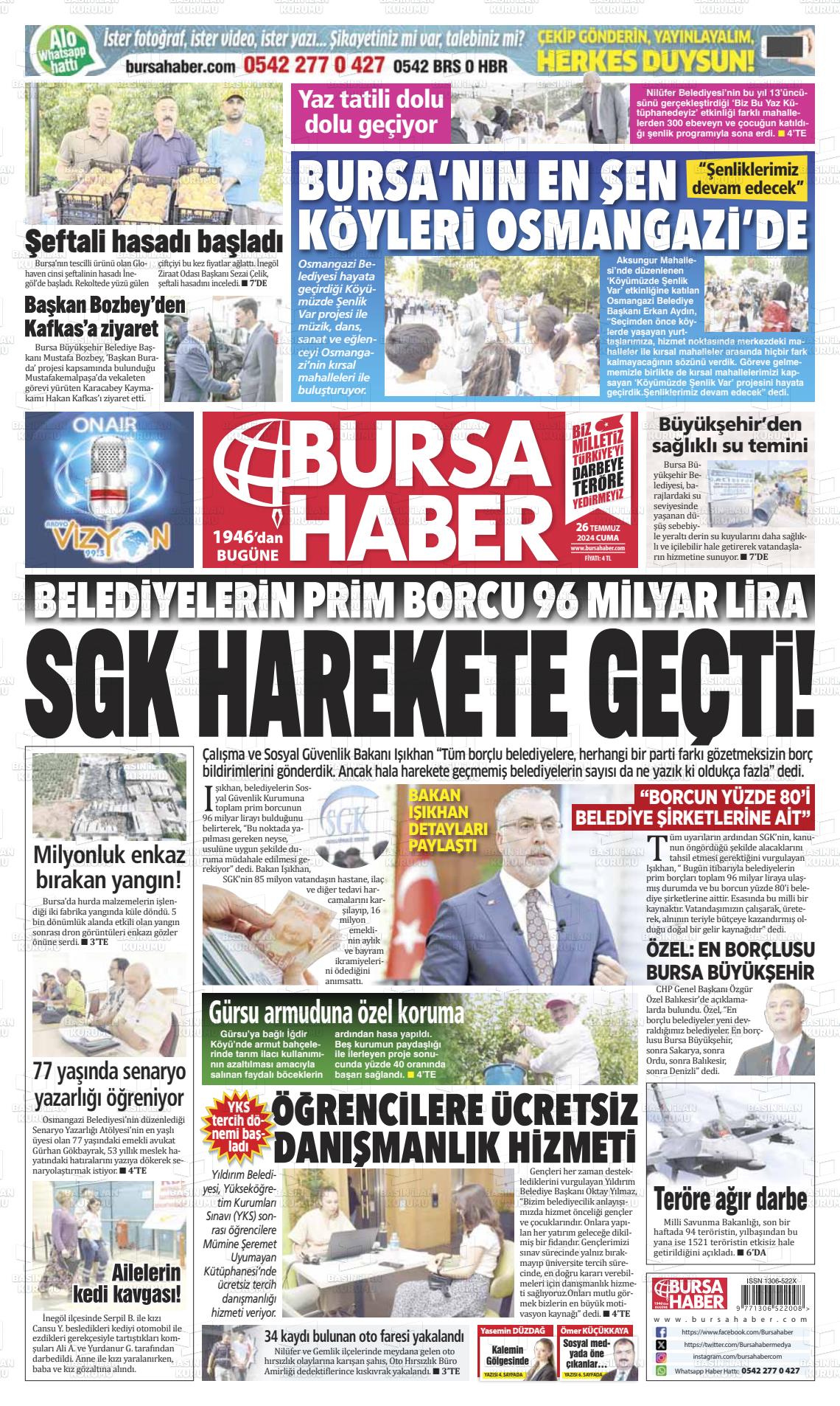 27 Temmuz 2024 Bursa Haber Gazete Manşeti