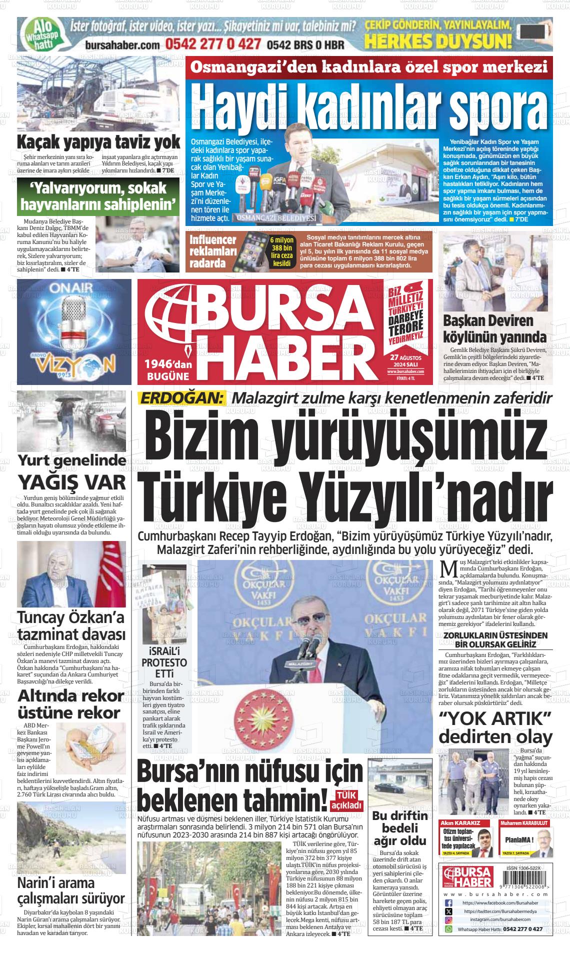 27 Ağustos 2024 Bursa Haber Gazete Manşeti