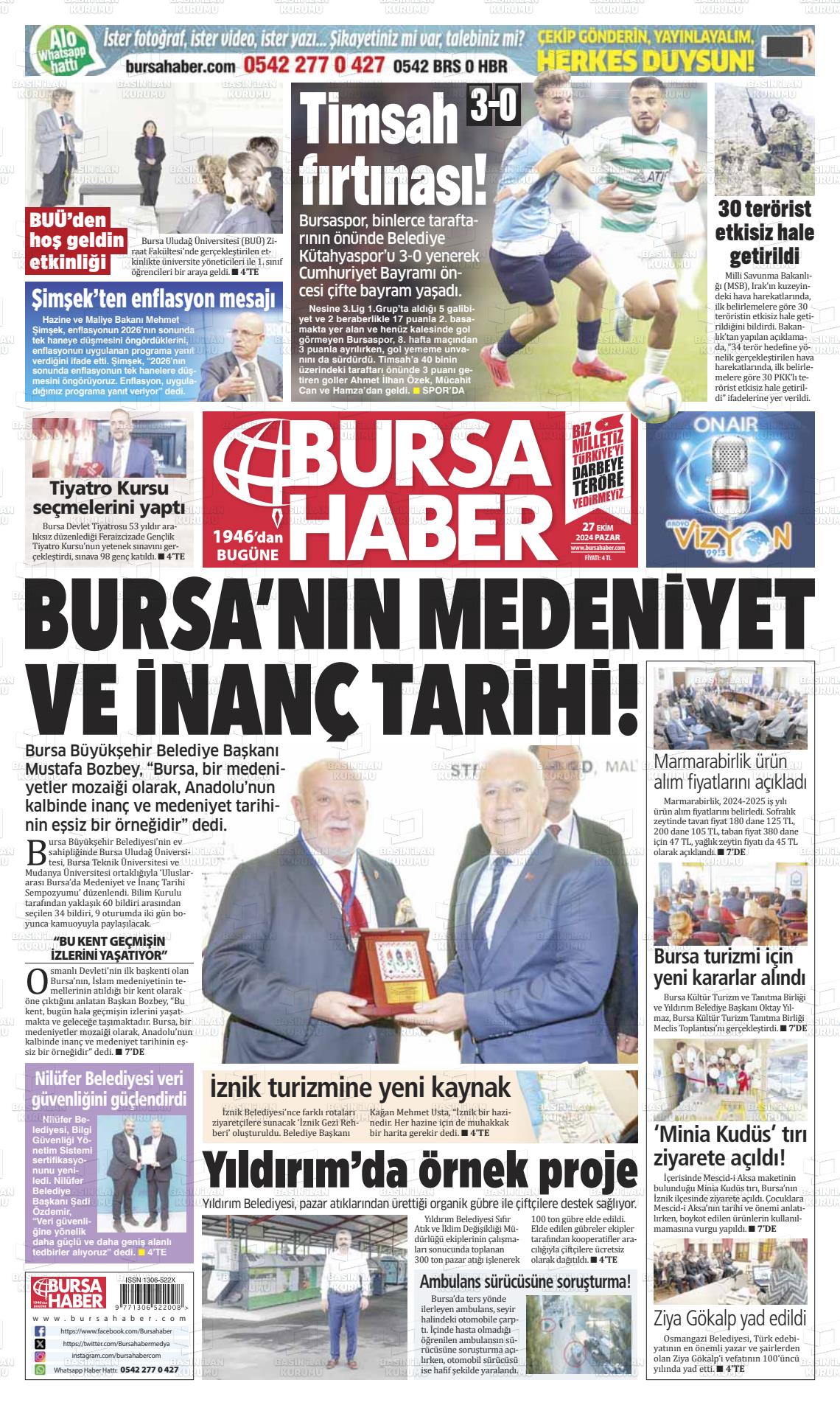 27 Ekim 2024 Bursa Haber Gazete Manşeti