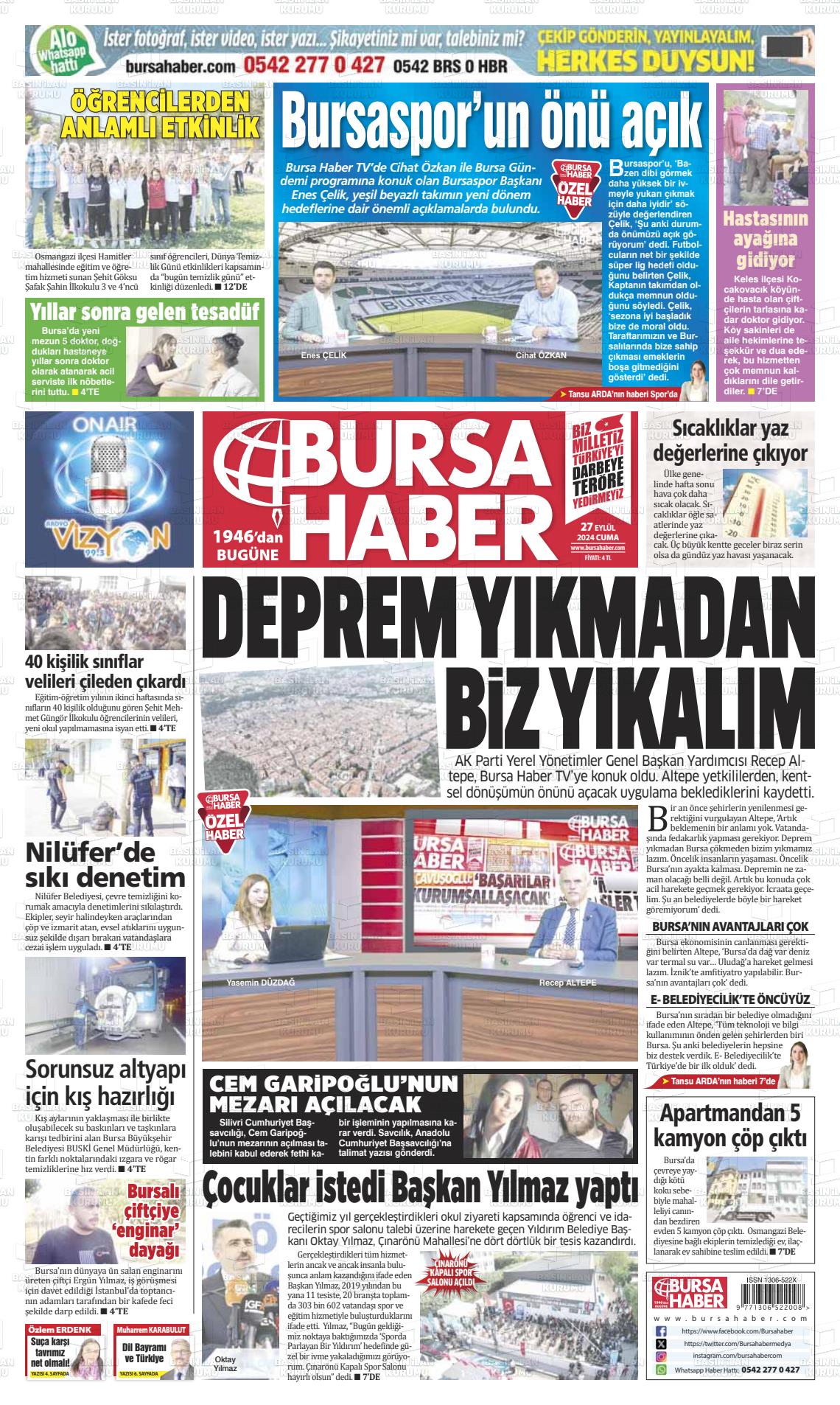 27 Eylül 2024 Bursa Haber Gazete Manşeti