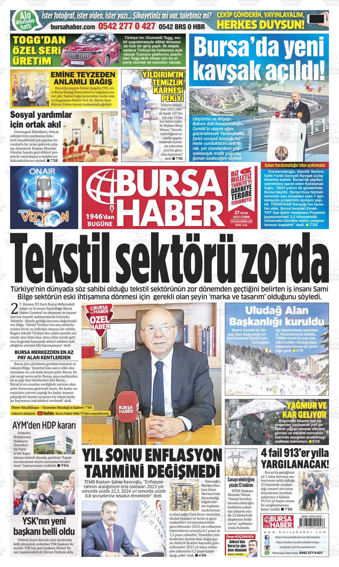 27 Ocak 2023 Bursa Haber Gazete Manşeti