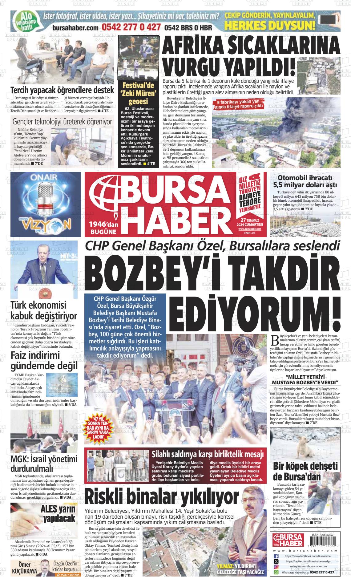 27 Temmuz 2024 Bursa Haber Gazete Manşeti