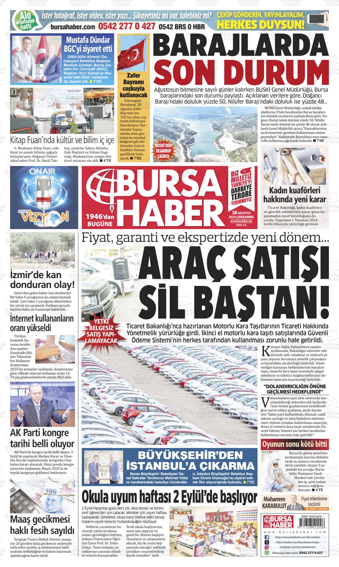 28 Ağustos 2024 Bursa Haber Gazete Manşeti