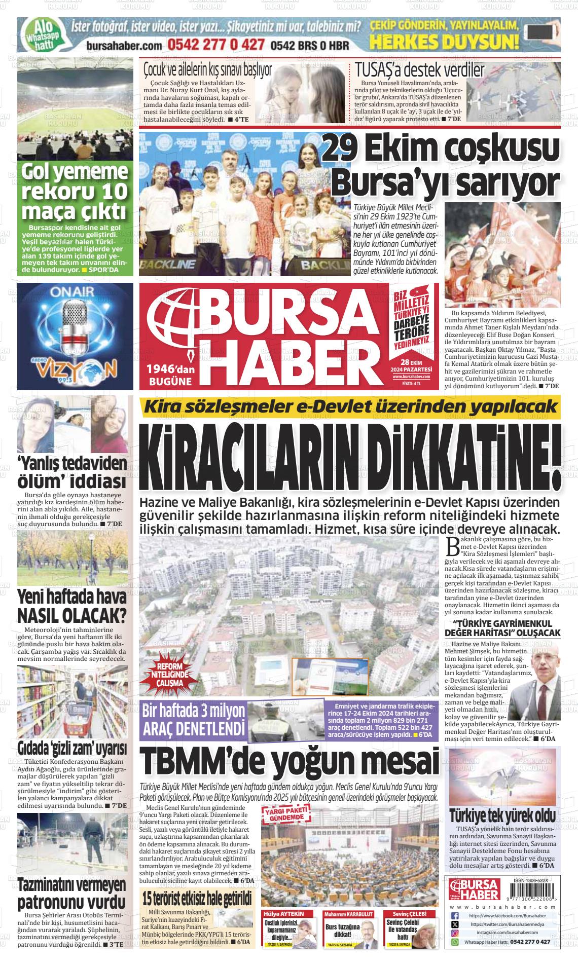 28 Ekim 2024 Bursa Haber Gazete Manşeti