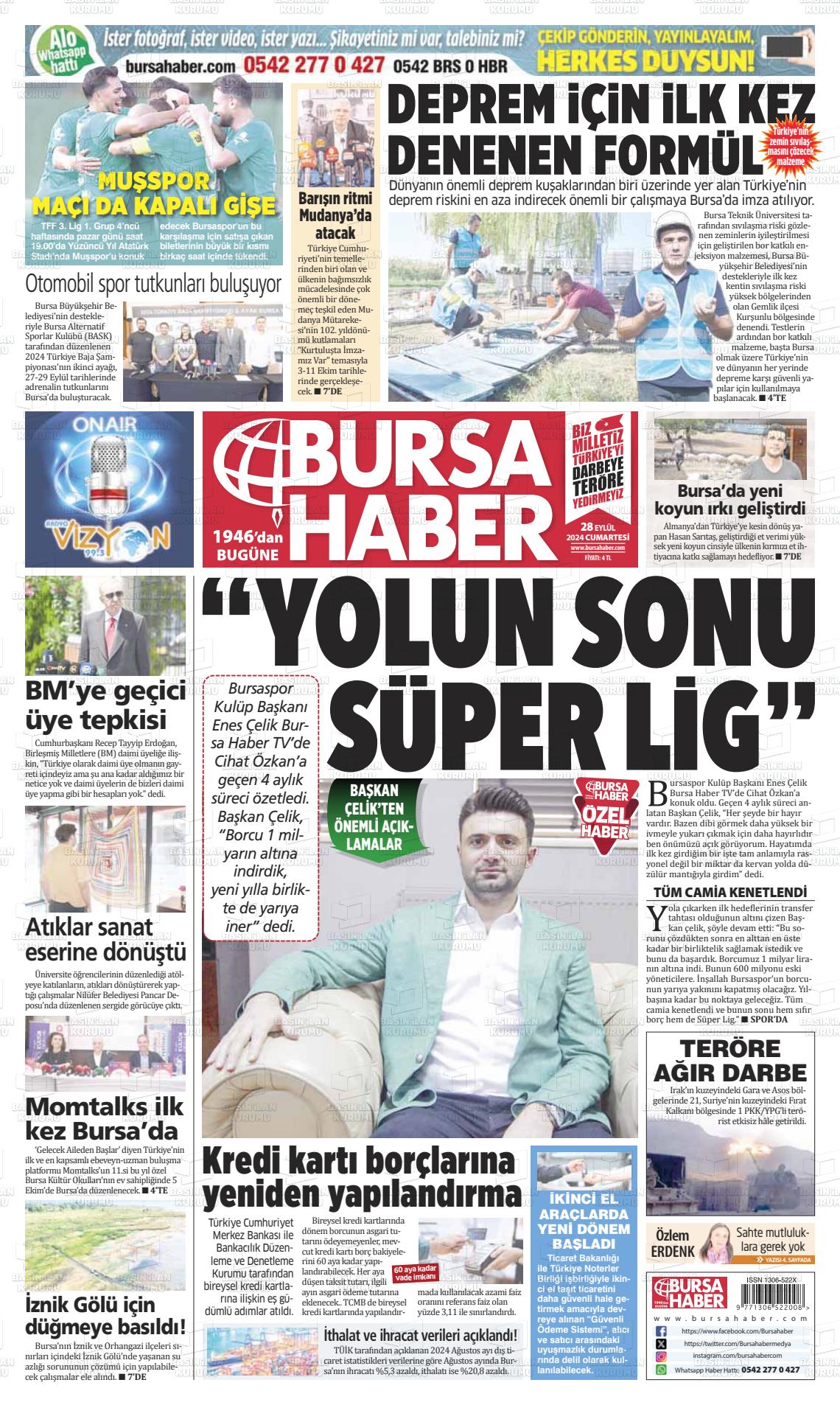 28 Eylül 2024 Bursa Haber Gazete Manşeti