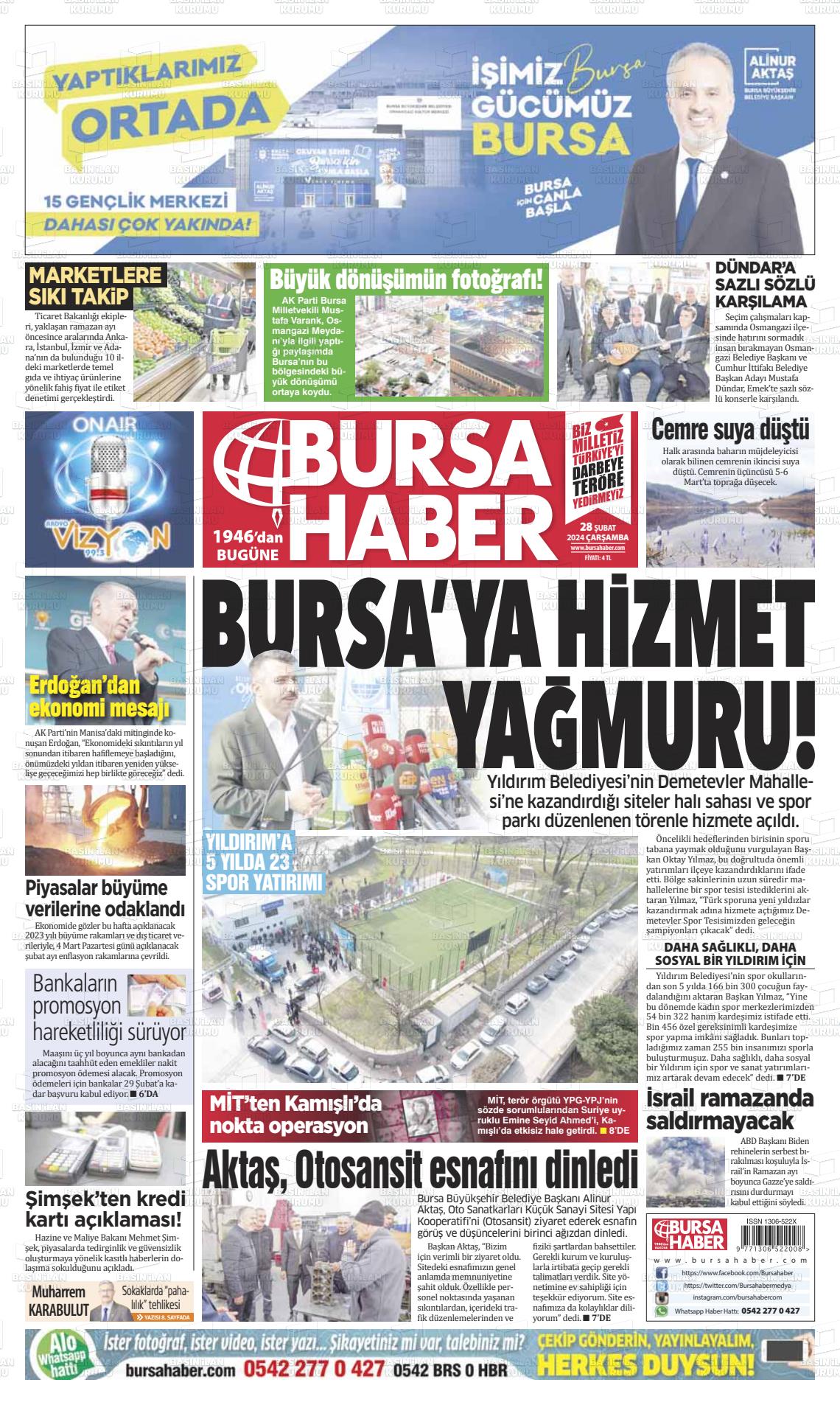 28 Şubat 2024 Bursa Haber Gazete Manşeti