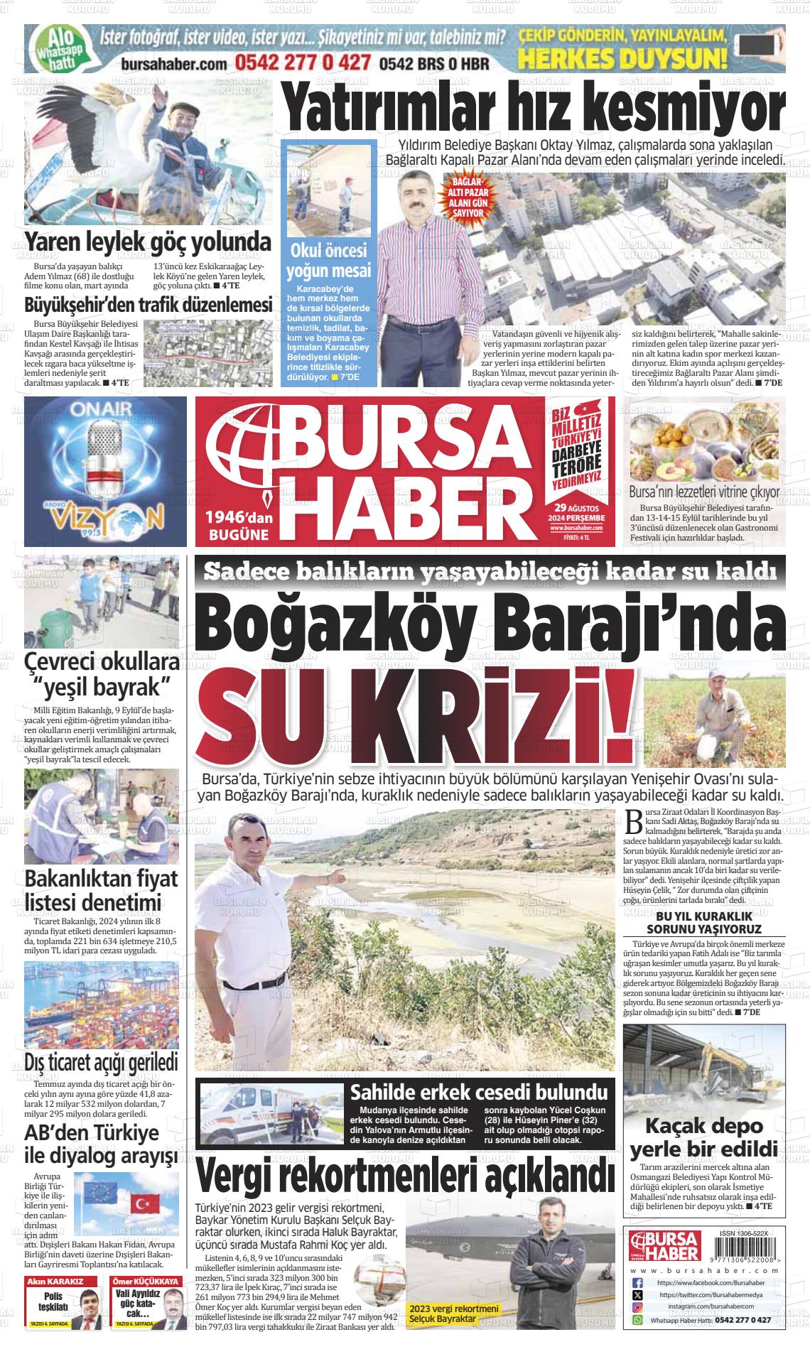 29 Ağustos 2024 Bursa Haber Gazete Manşeti