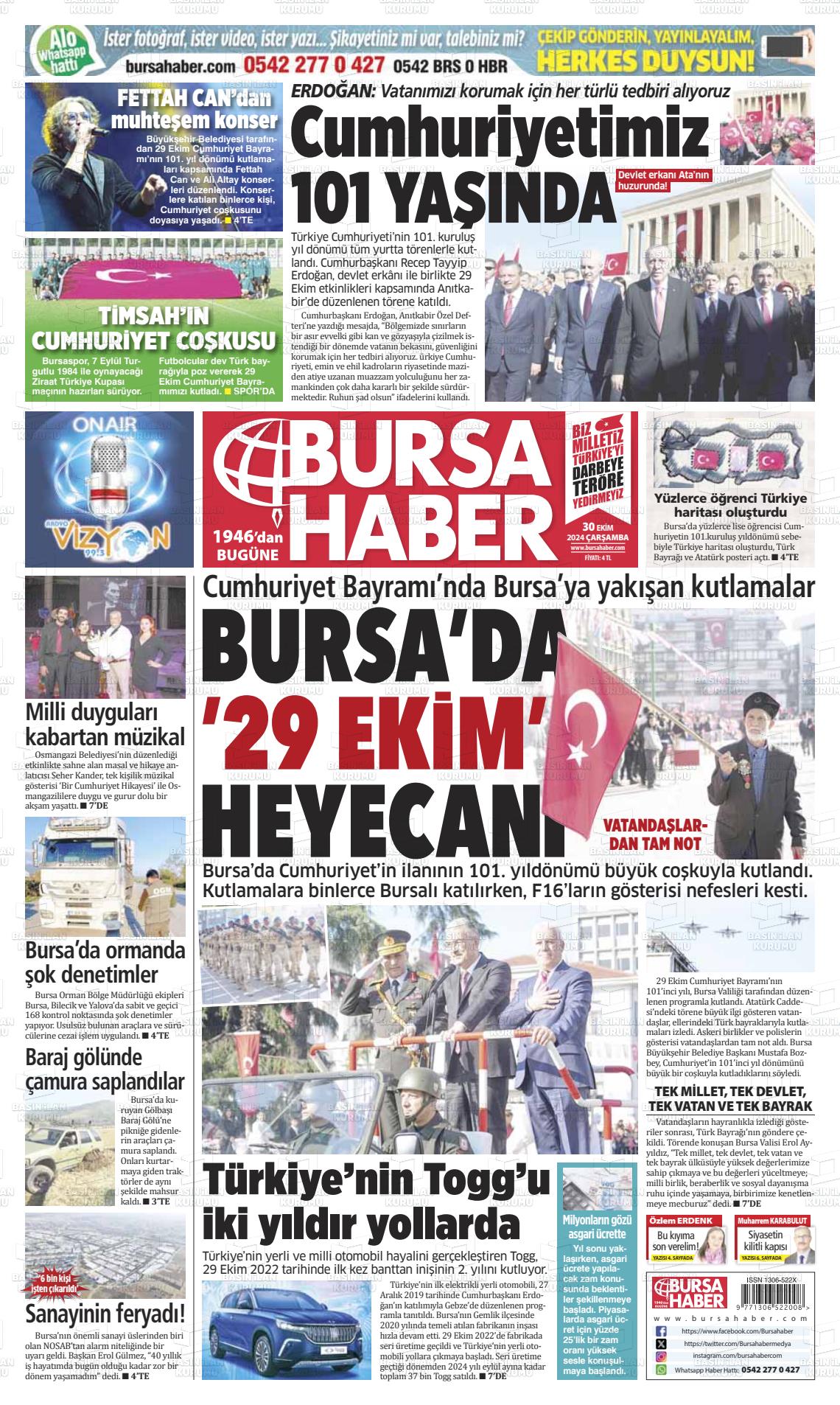 30 Ekim 2024 Bursa Haber Gazete Manşeti