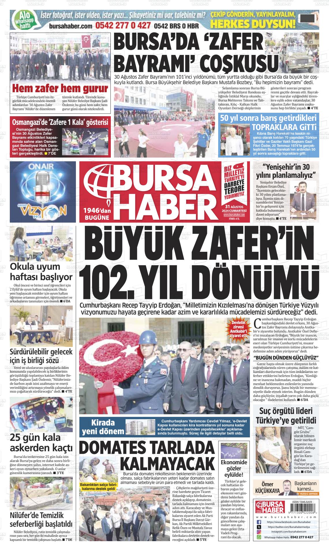 31 Ağustos 2024 Bursa Haber Gazete Manşeti