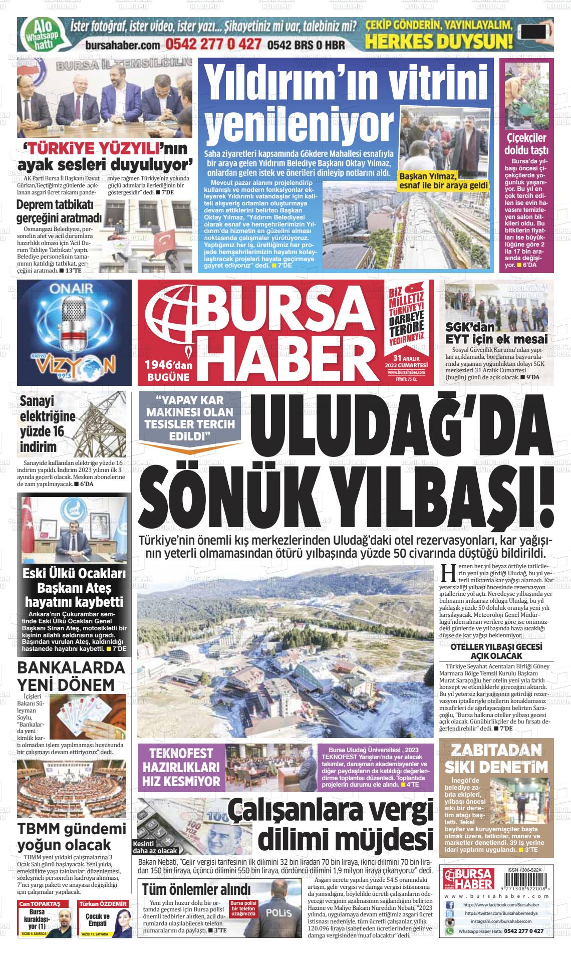 31 Aralık 2022 Bursa Haber Gazete Manşeti