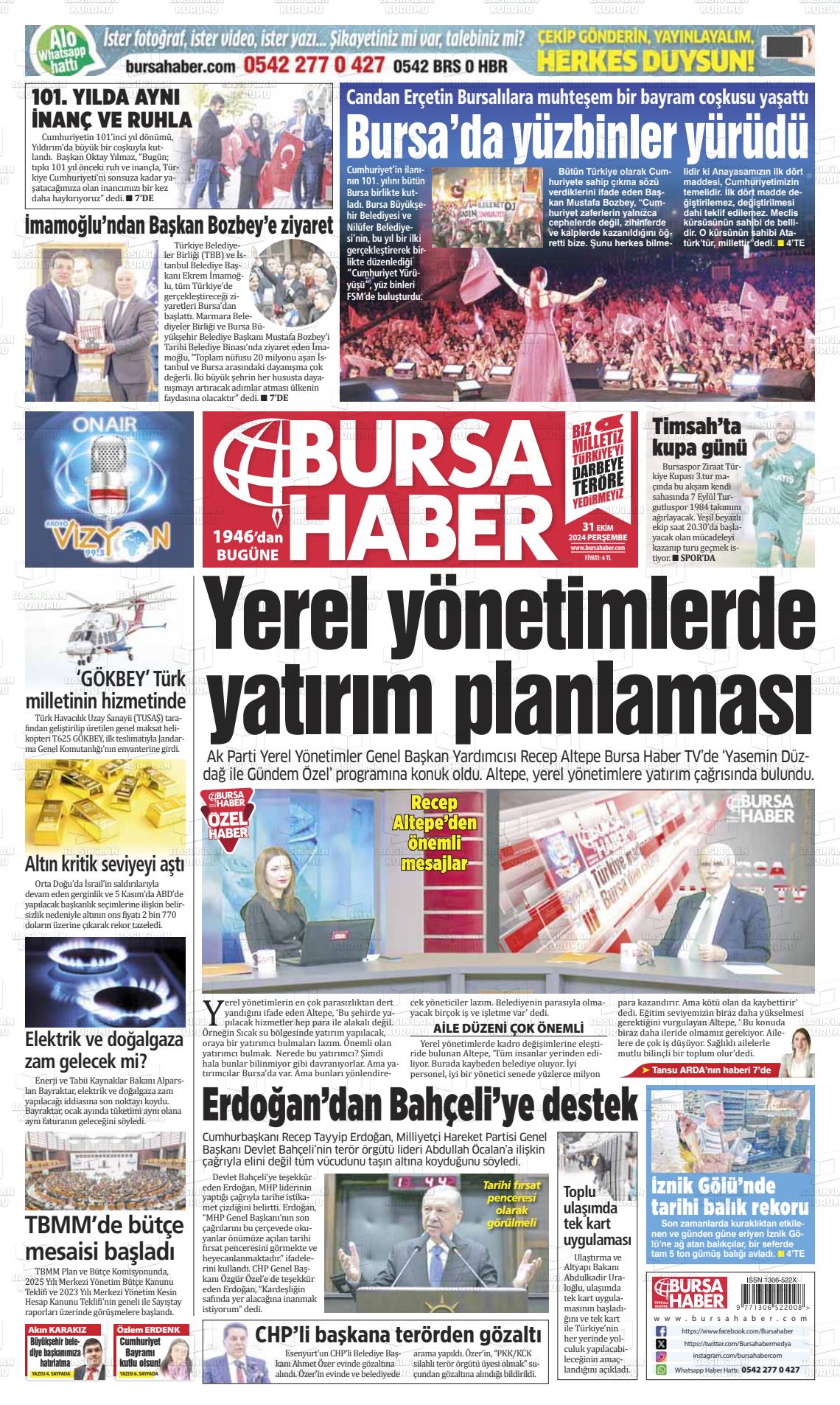 31 Ekim 2024 Bursa Haber Gazete Manşeti