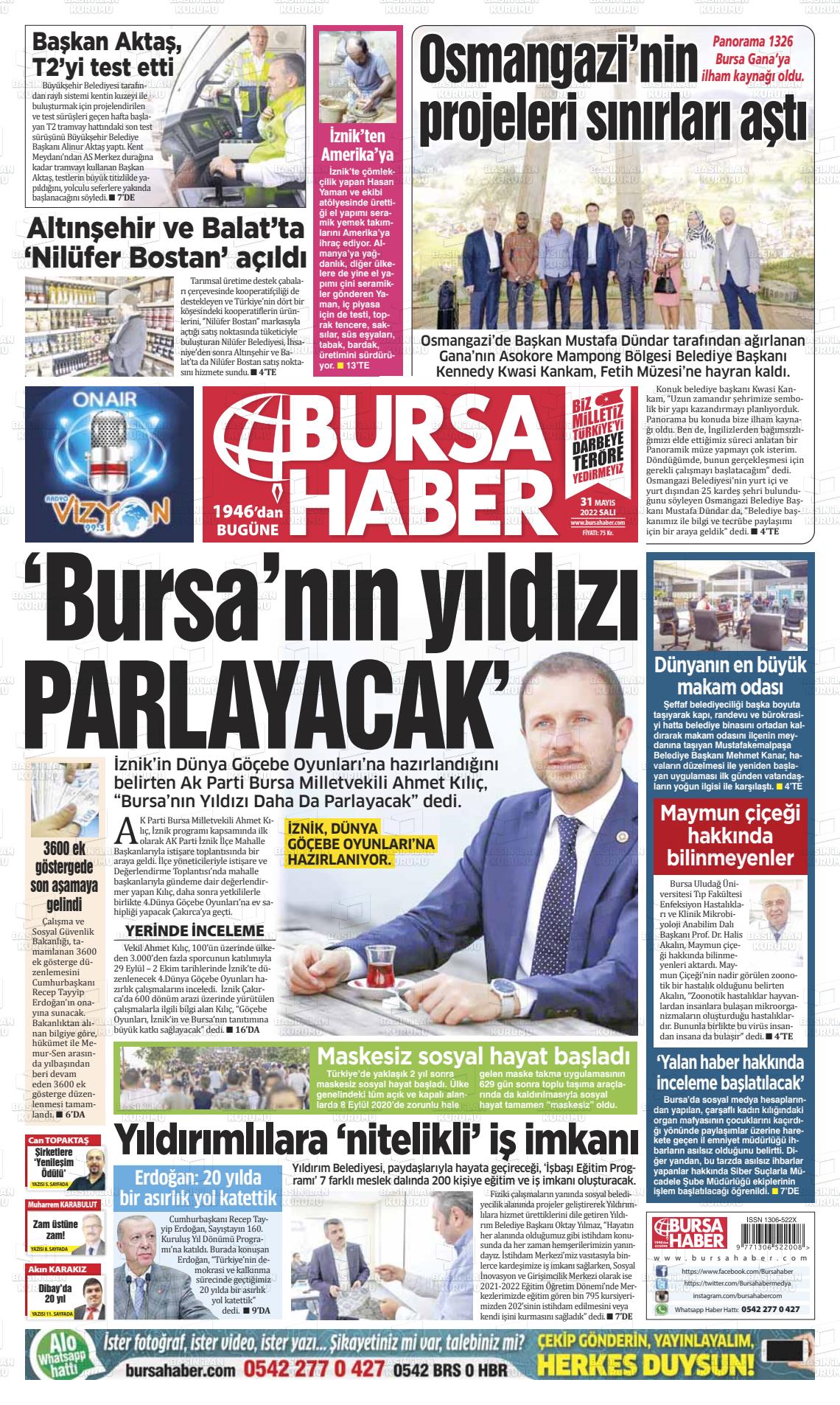 31 Mayıs 2022 Bursa Haber Gazete Manşeti