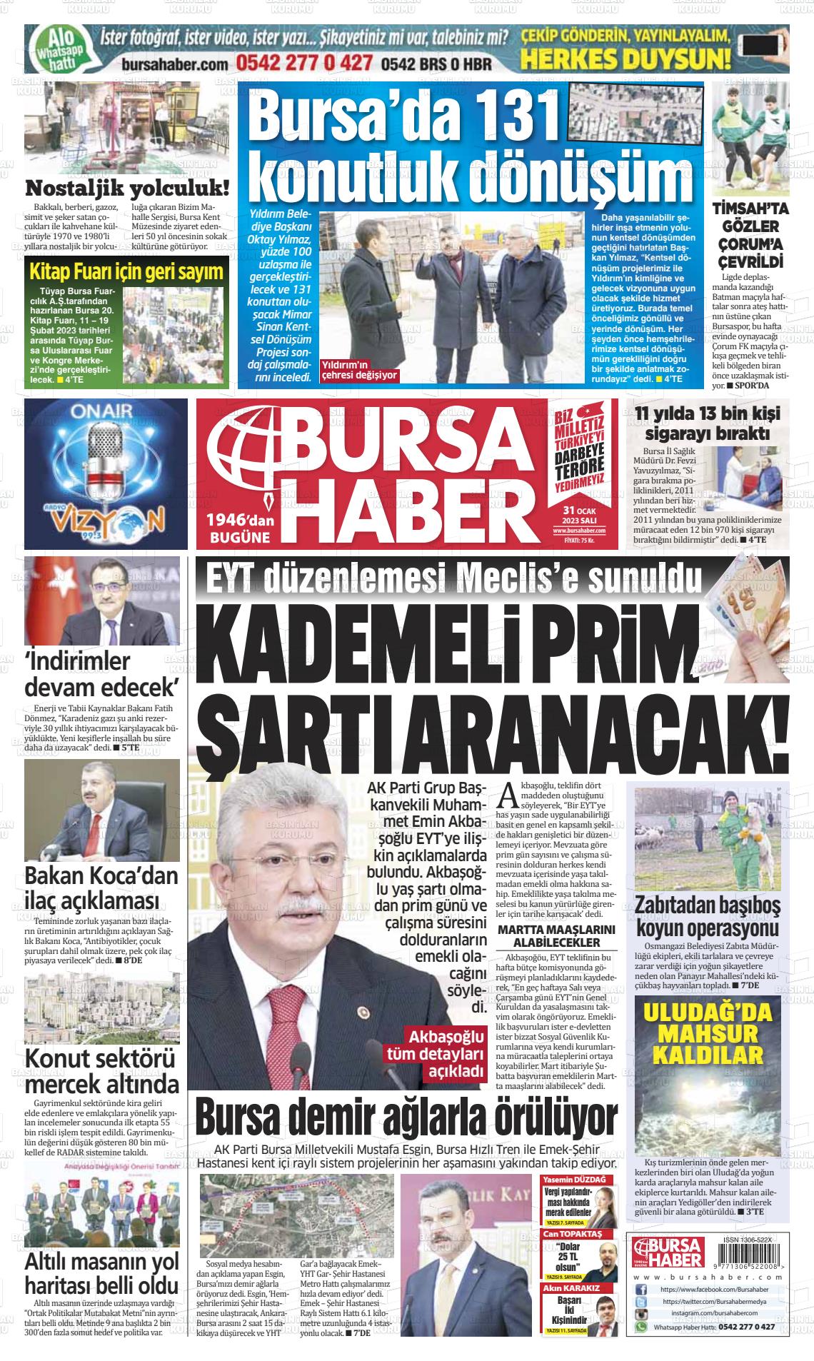 31 Ocak 2023 Bursa Haber Gazete Manşeti