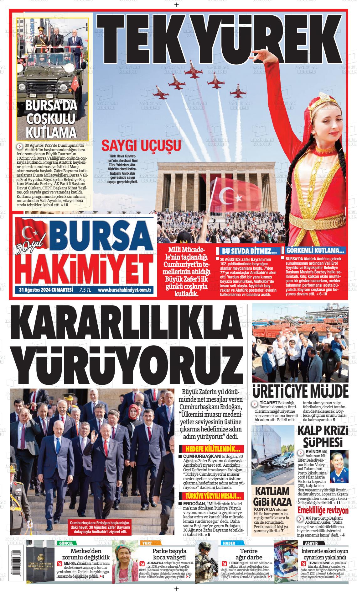 31 Ağustos 2024 Bursa Hakimiyet Gazete Manşeti