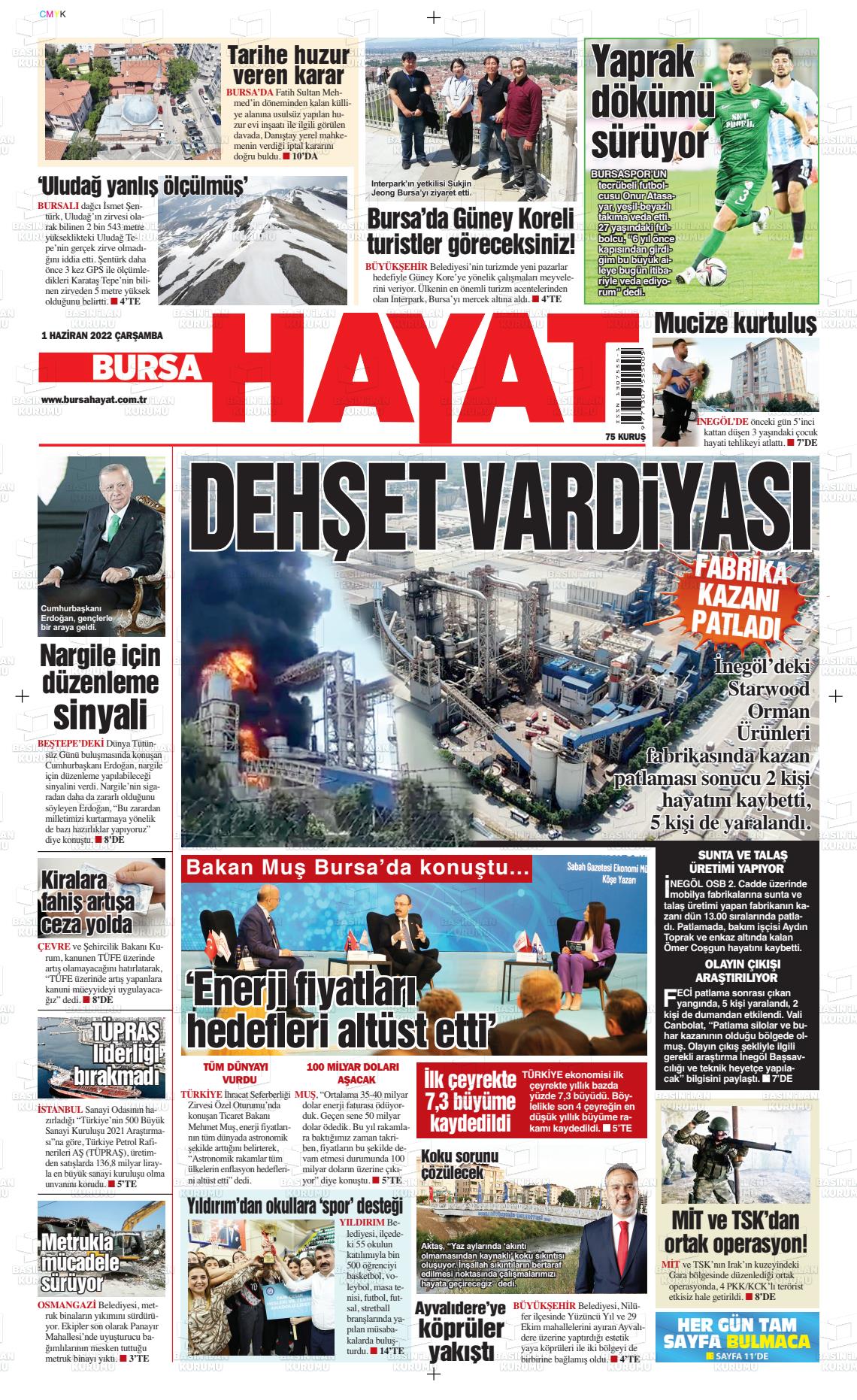 01 Haziran 2022 Bursa Hayat Gazete Manşeti