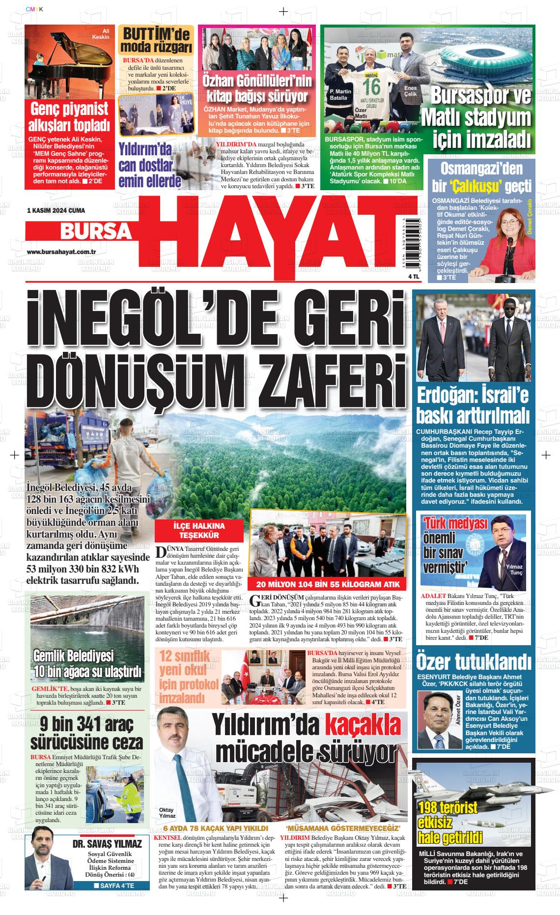 01 Kasım 2024 Bursa Hayat Gazete Manşeti