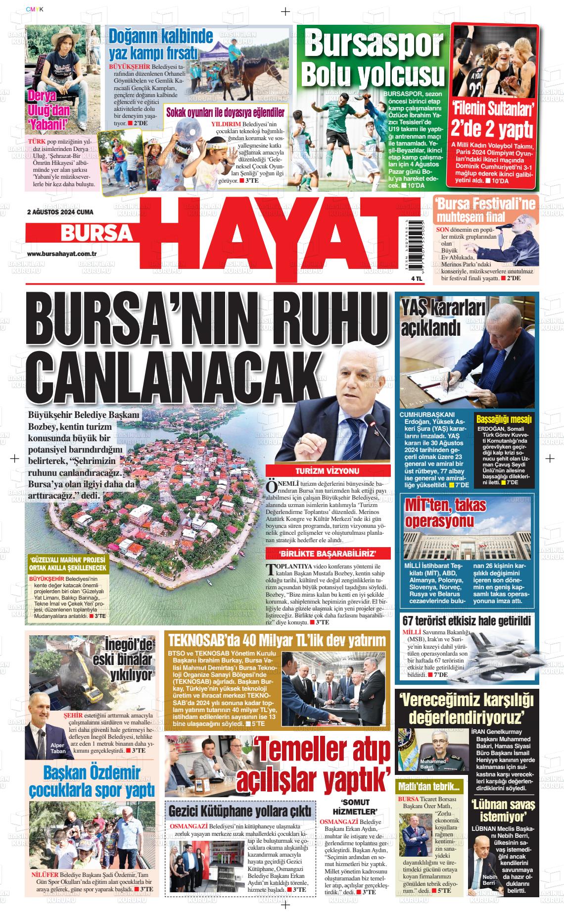 02 Ağustos 2024 Bursa Hayat Gazete Manşeti