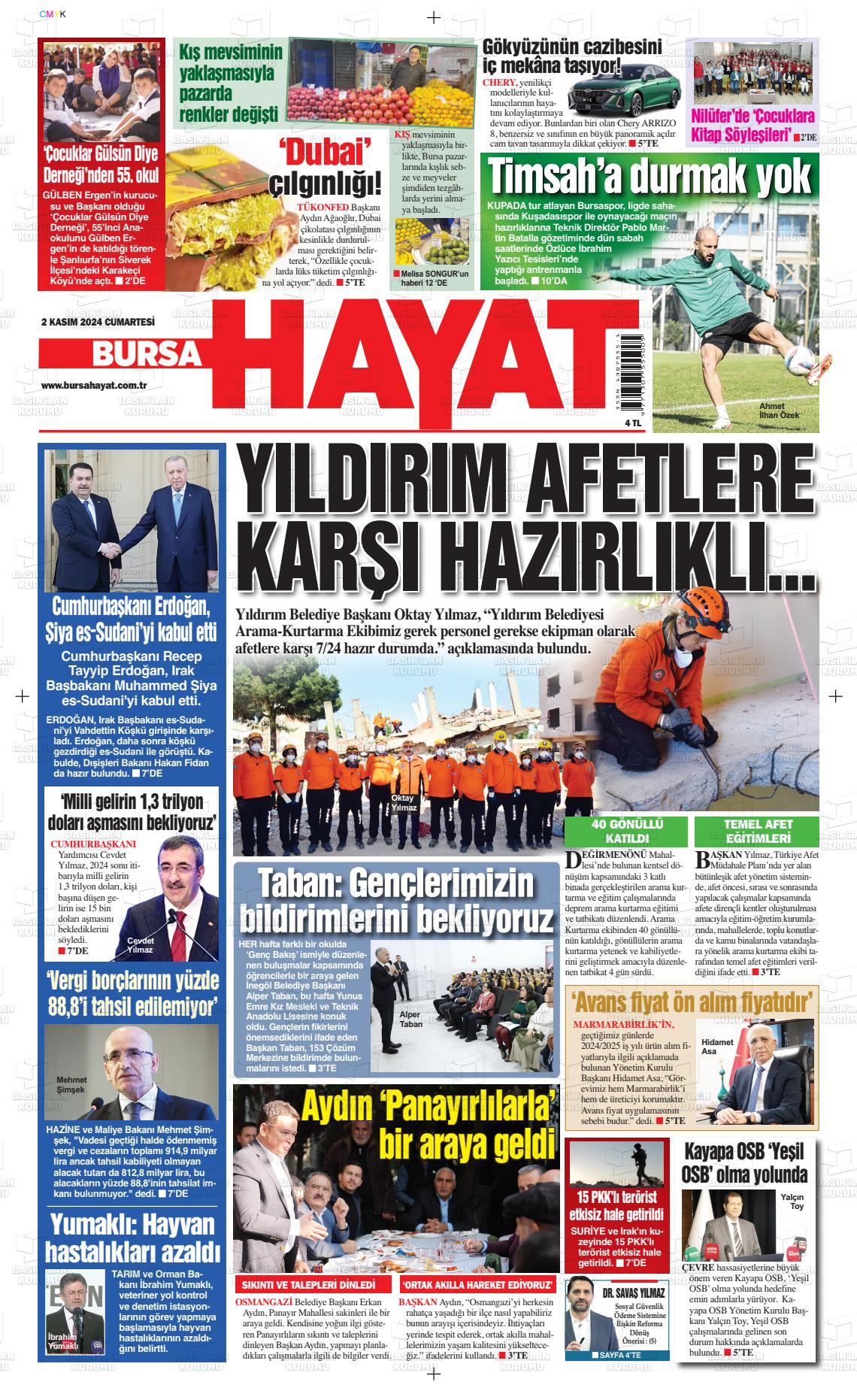 02 Kasım 2024 Bursa Hayat Gazete Manşeti