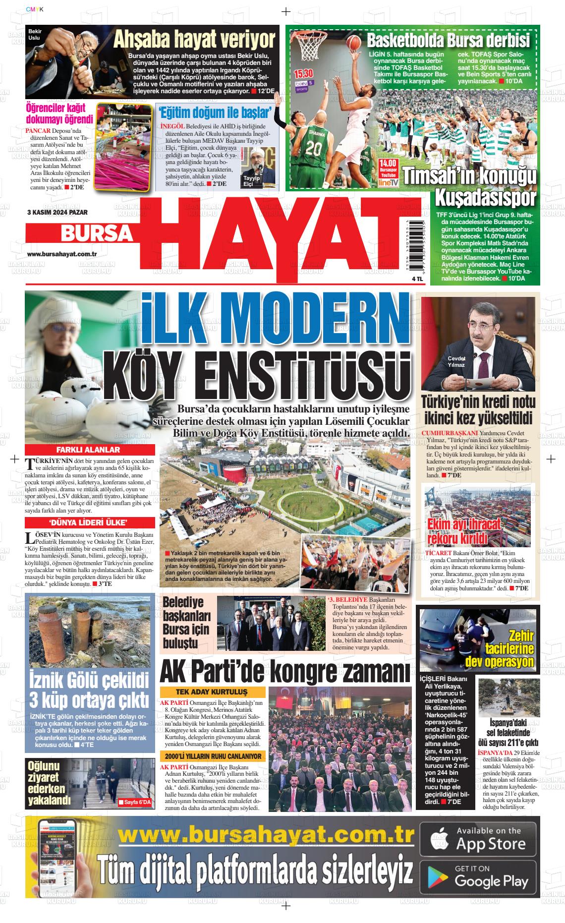 03 Kasım 2024 Bursa Hayat Gazete Manşeti