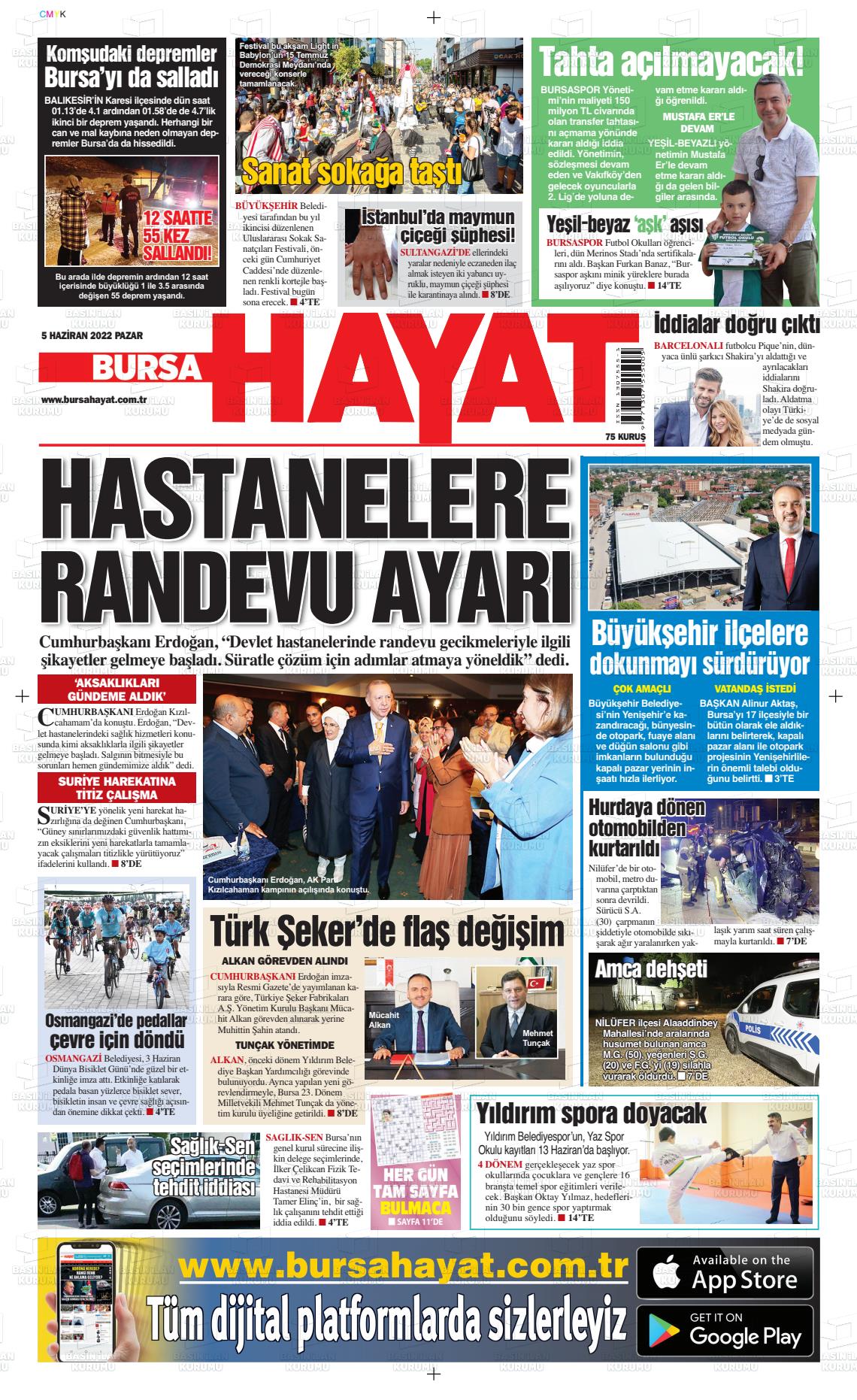 05 Haziran 2022 Bursa Hayat Gazete Manşeti