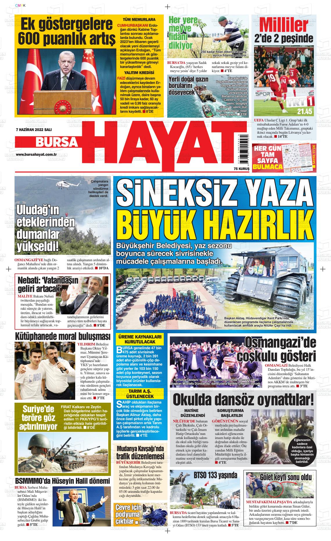 07 Haziran 2022 Bursa Hayat Gazete Manşeti