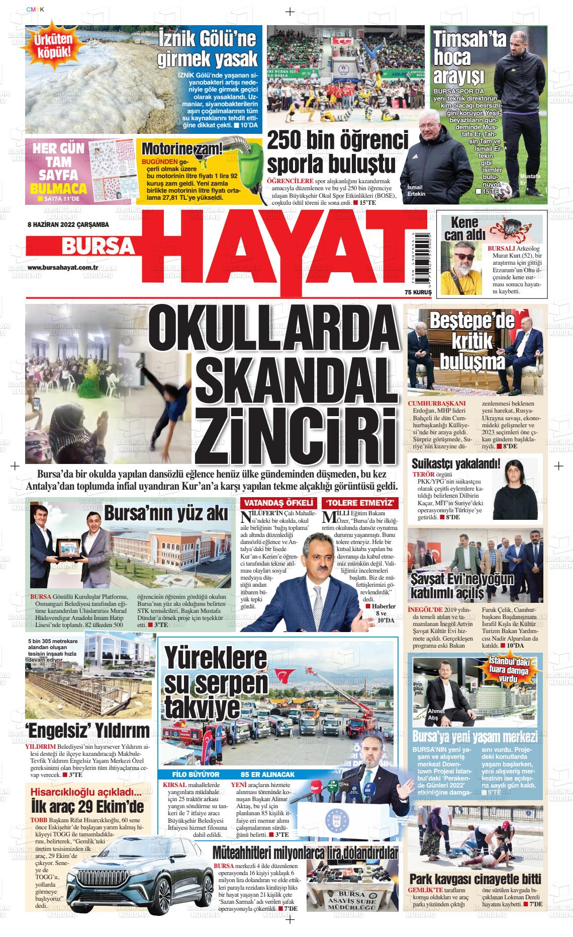 08 Haziran 2022 Bursa Hayat Gazete Manşeti