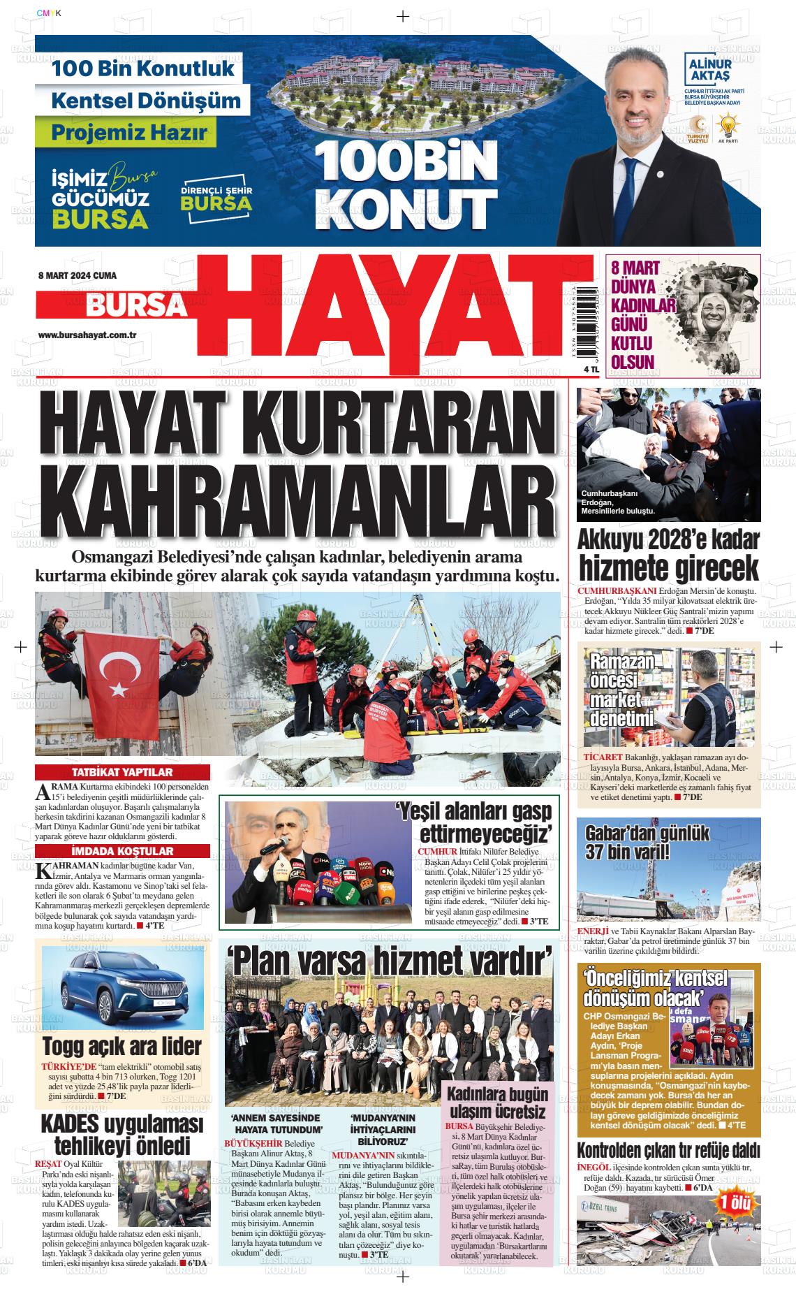 08 Mart 2024 Bursa Hayat Gazete Manşeti