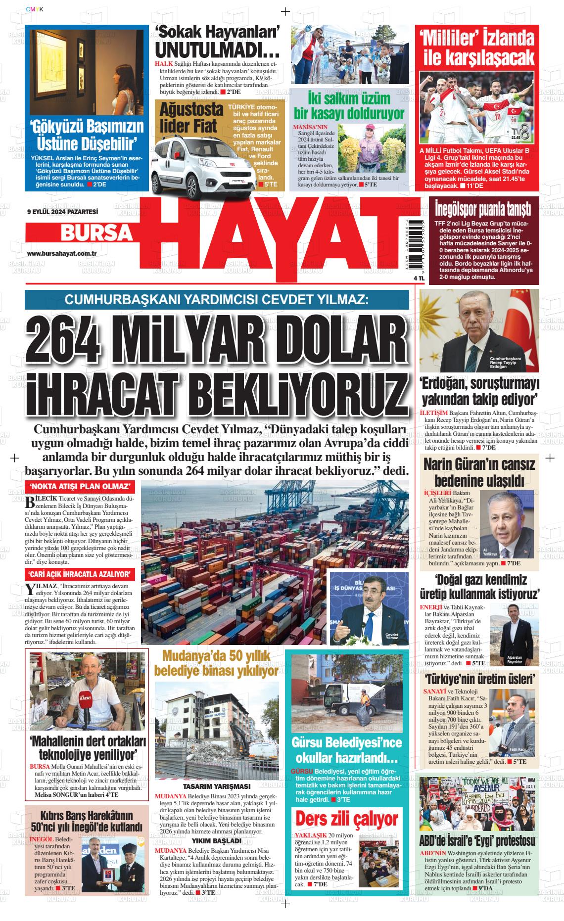 09 Eylül 2024 Bursa Hayat Gazete Manşeti